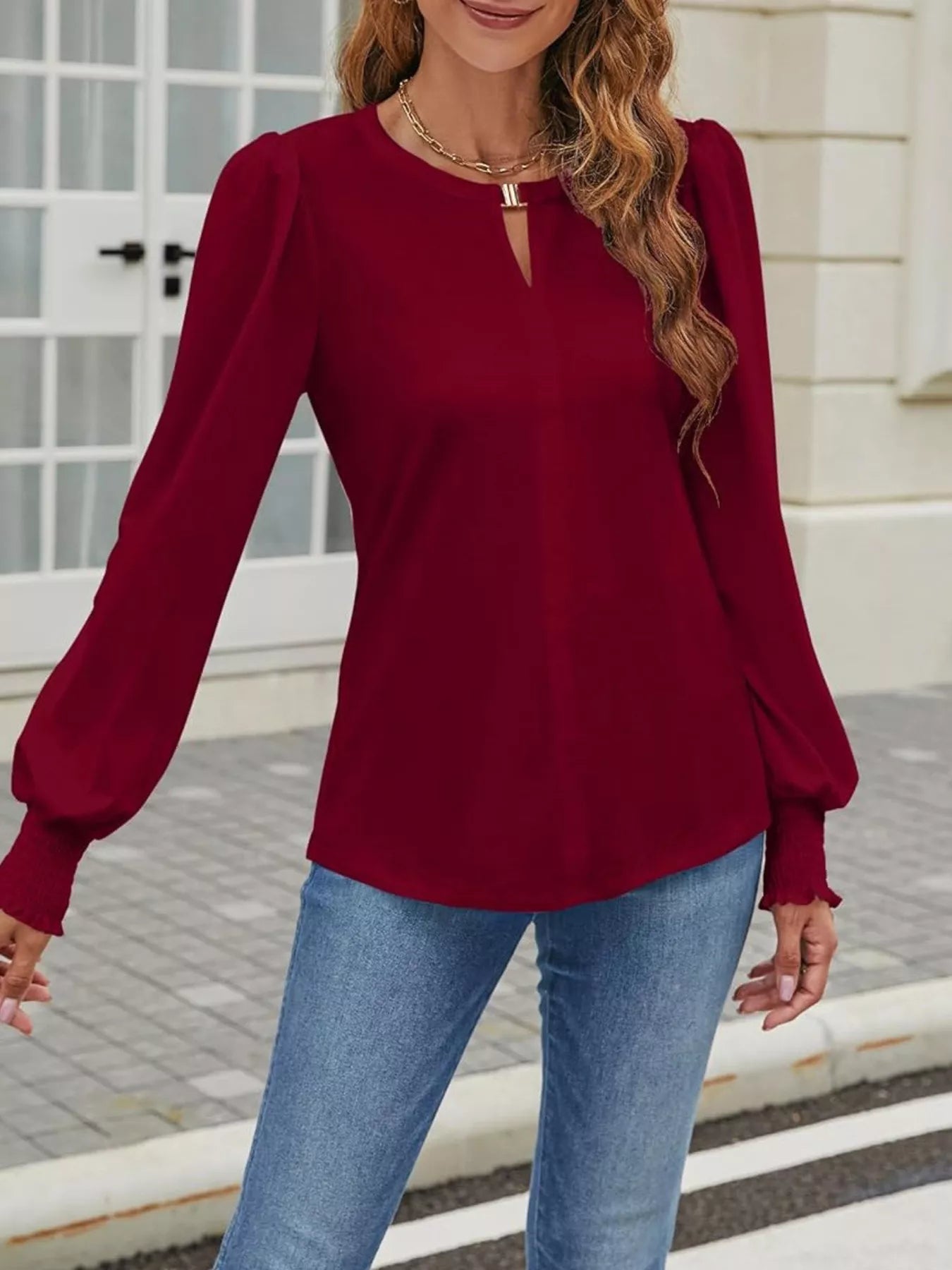 Long Sleeve Keyhole Neck Top