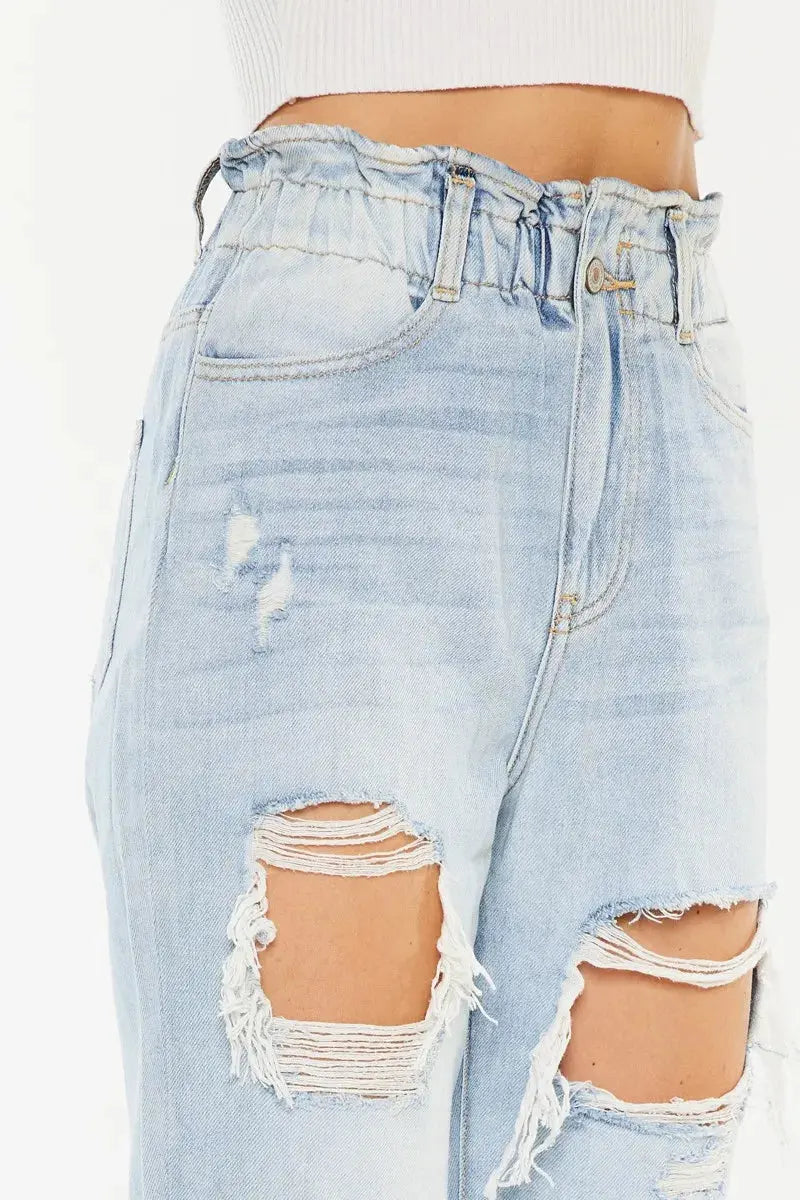 Open Pack Paperbag Distressed Kancan Mom Jeans