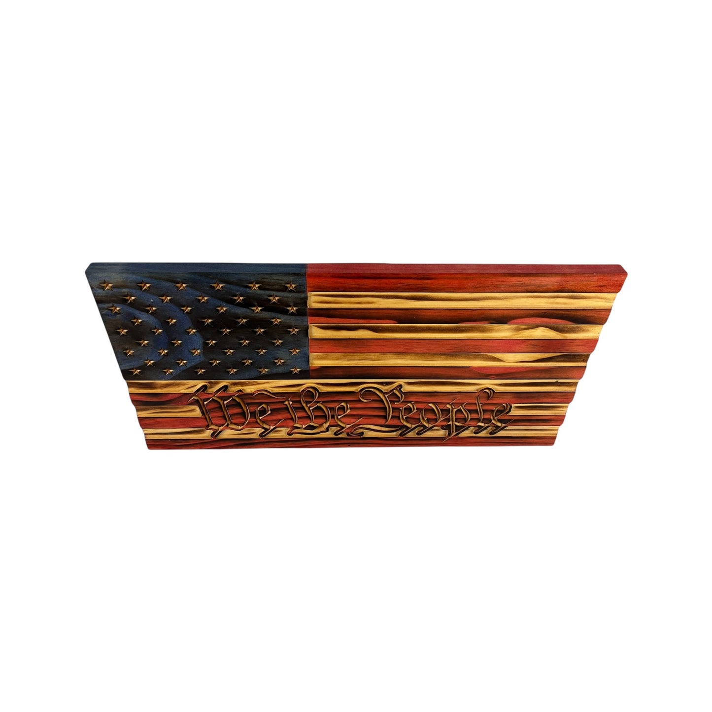 Wooden American Flag with "We the People" Engraving