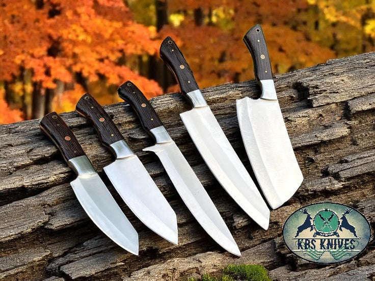 Wenge Elite Series – 5-Piece Stainless Knife Set with African Wenge Wood Handles & Steel Bolsters