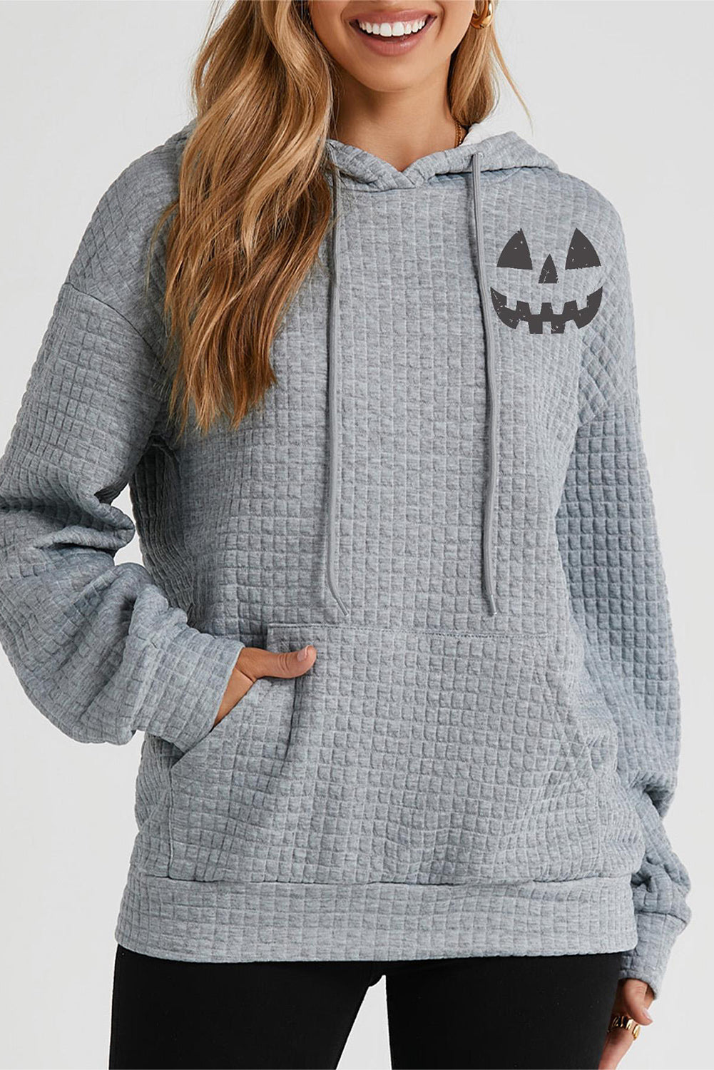 Halloween Pumpkin Face Graphic Drawstring Hoodie with Pocket