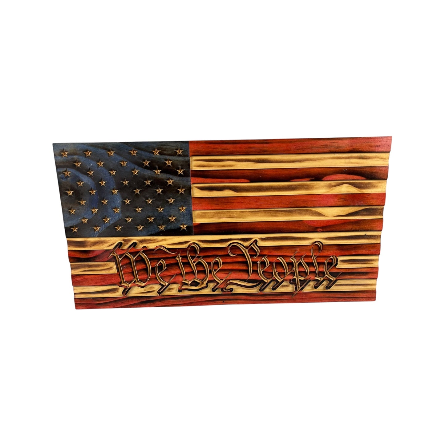 Wooden American Flag with "We the People" Engraving