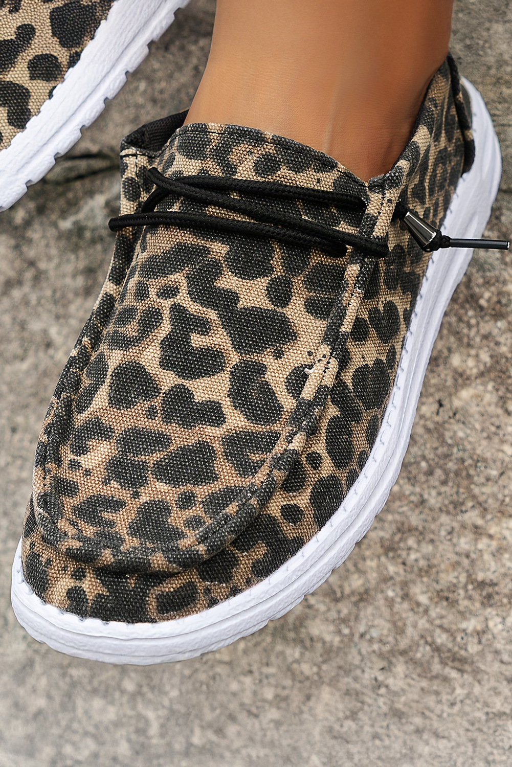 Kira Lace-up Decor Leopard Canvas Shoes