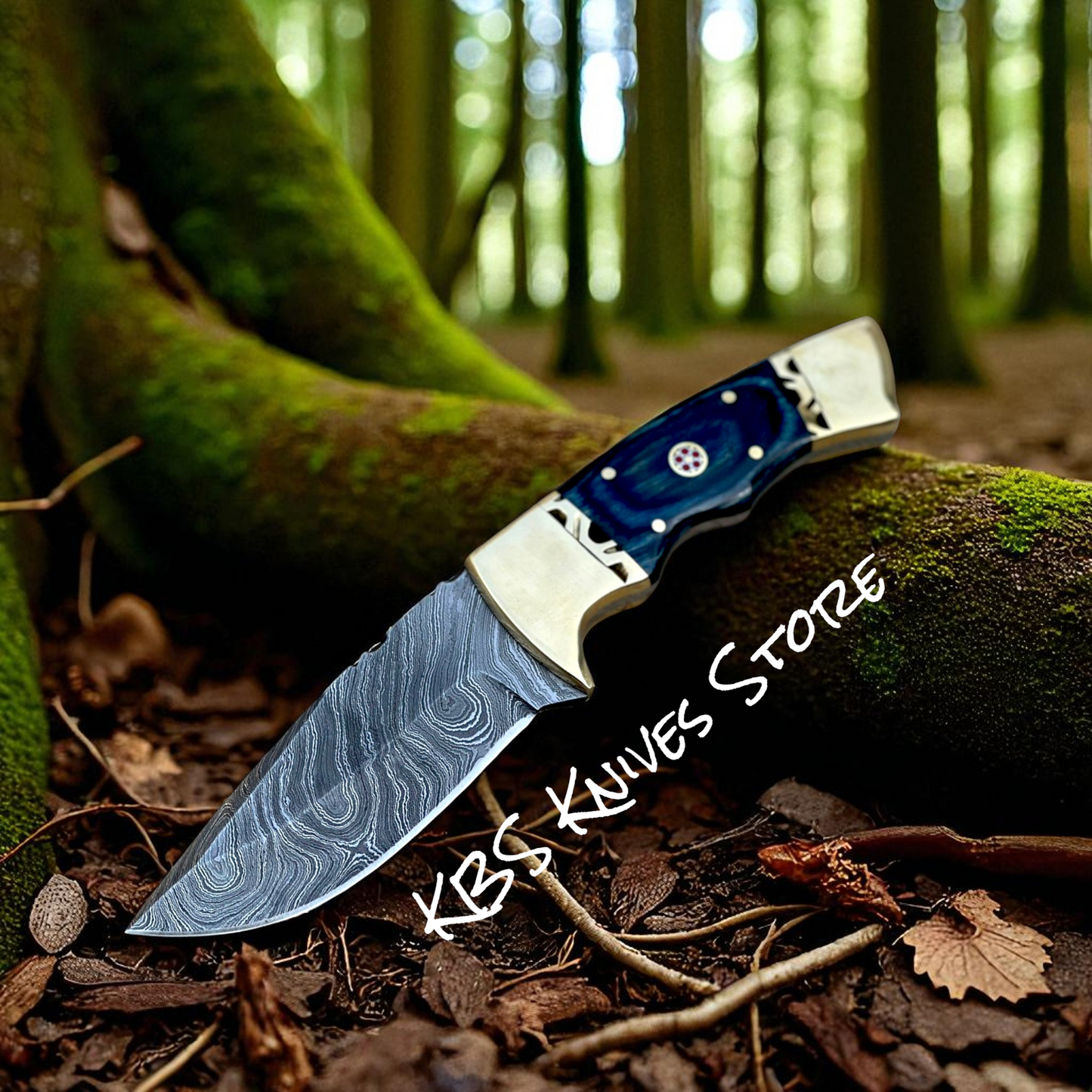 Custom Skinning Knife – 8.5" Damascus Blade, Wood Handle