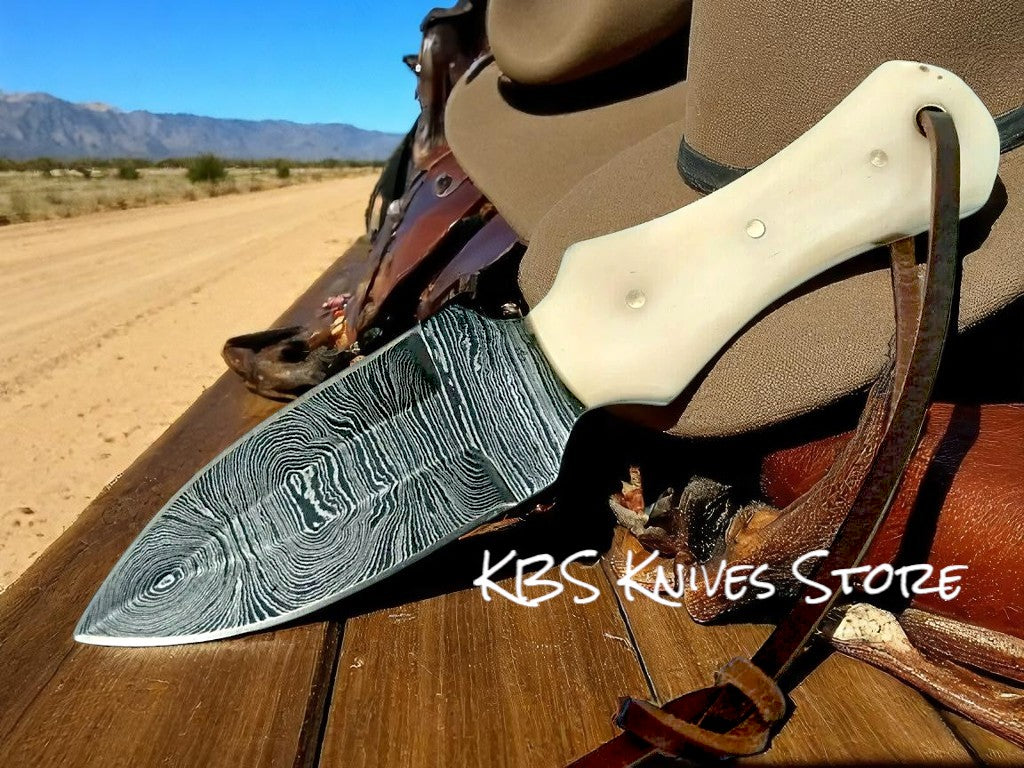 Custom 3 Inch Cowboy Boot Knife - Damascus Steel with African Water Buffalo Horn Handle
