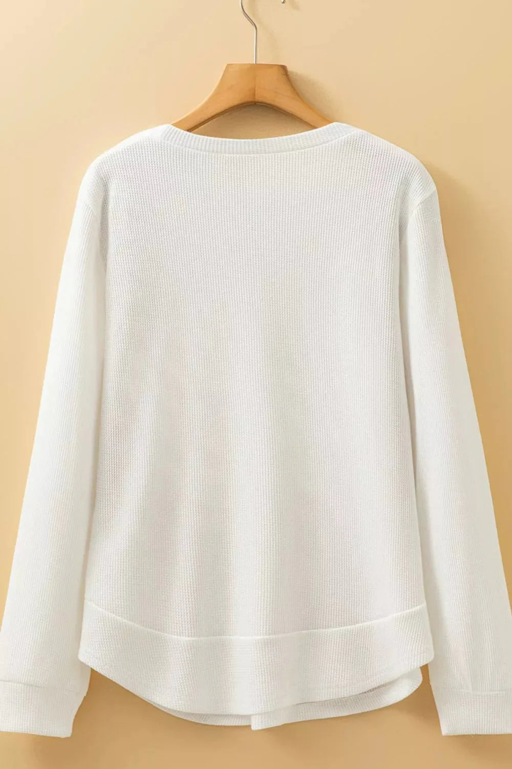 Rounded Neck Long Sleeve Waffle Knit Top
