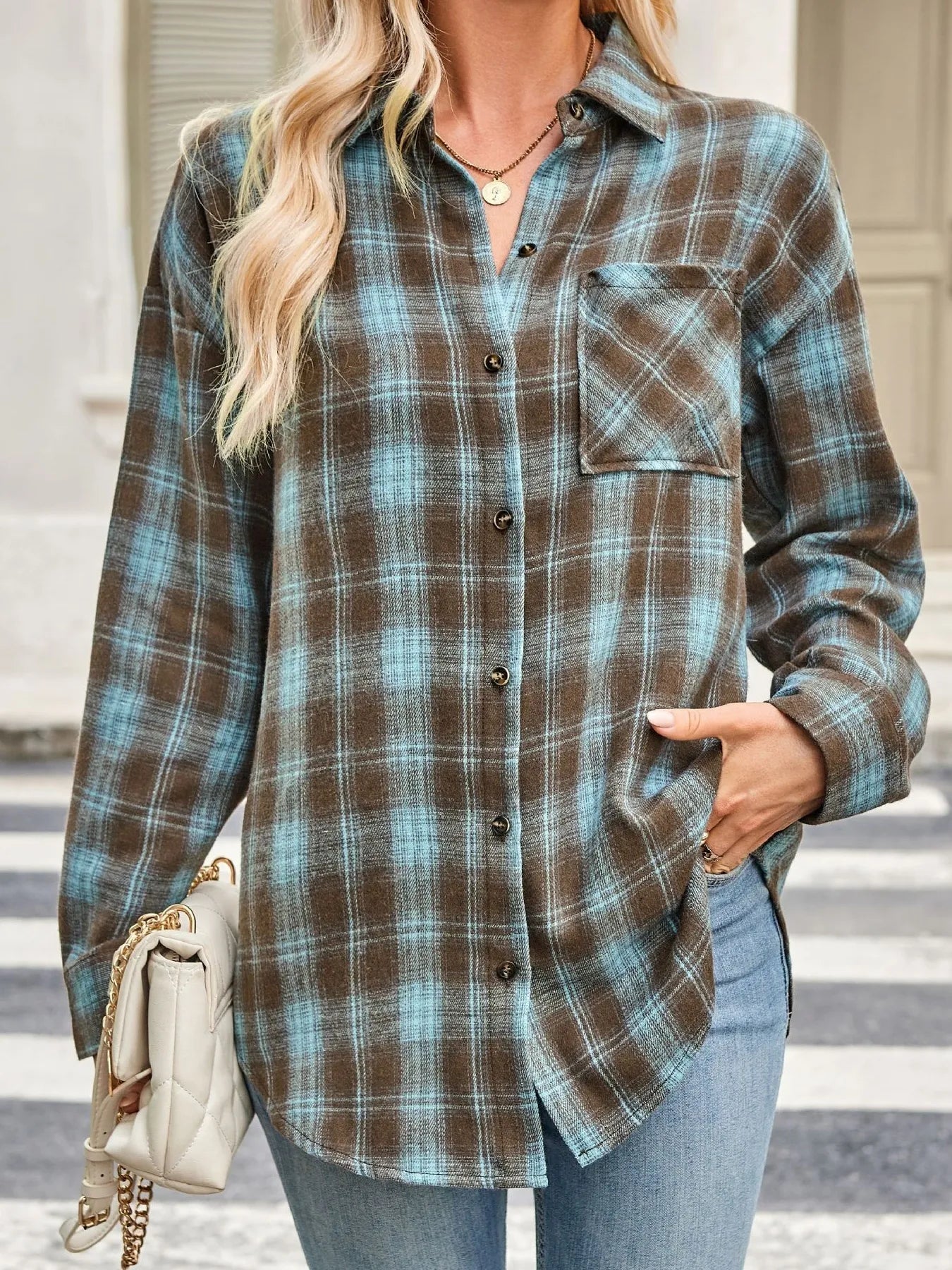 Oversized Plaid Button Up Long Sleeve Shirt