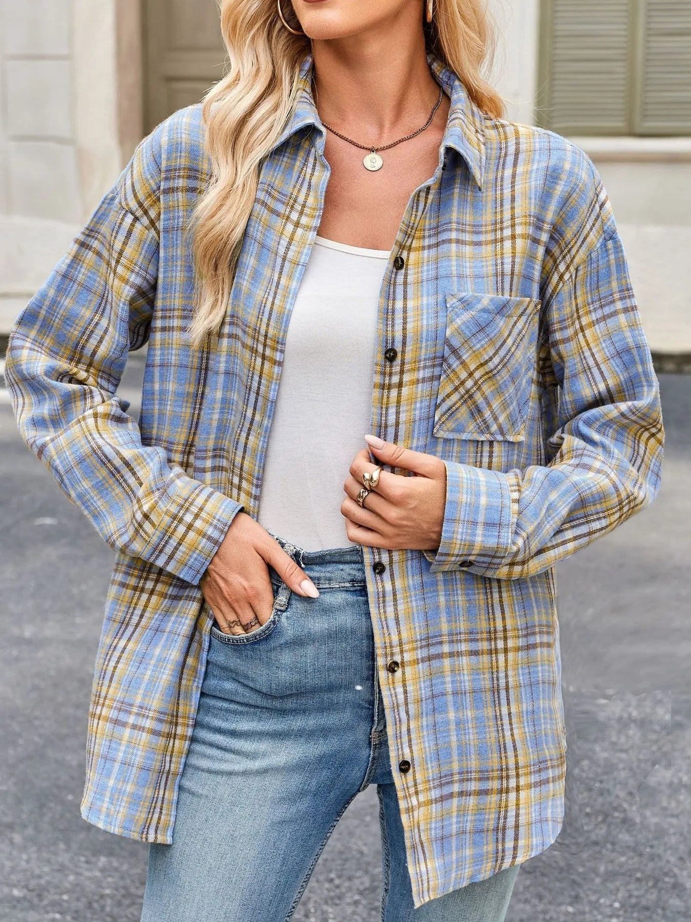 Oversized Plaid Button Up Long Sleeve Shirt
