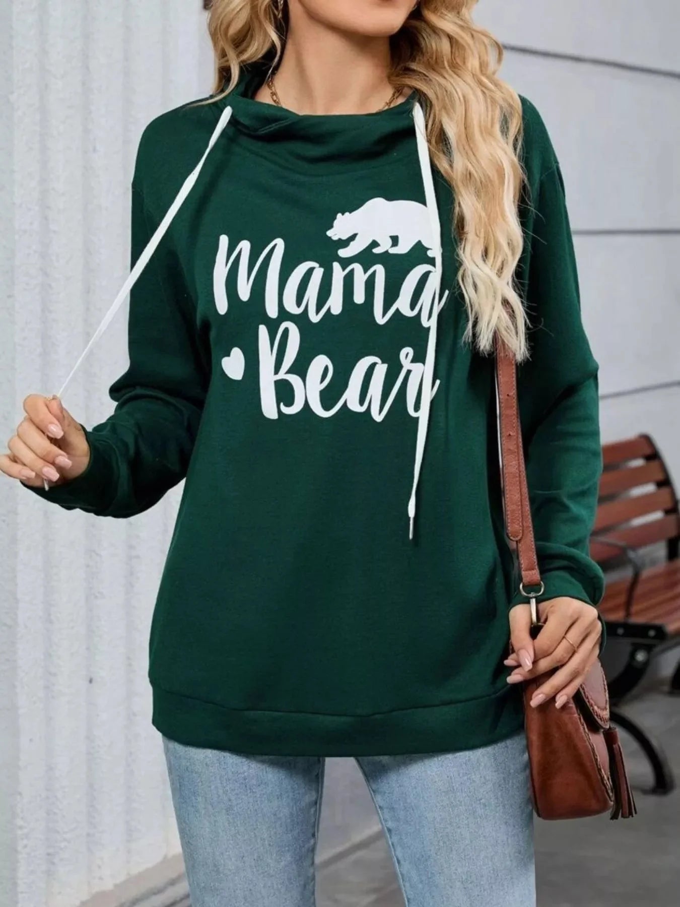 Mama Bear Drawstring Womens Long Sleeve Hoodie
