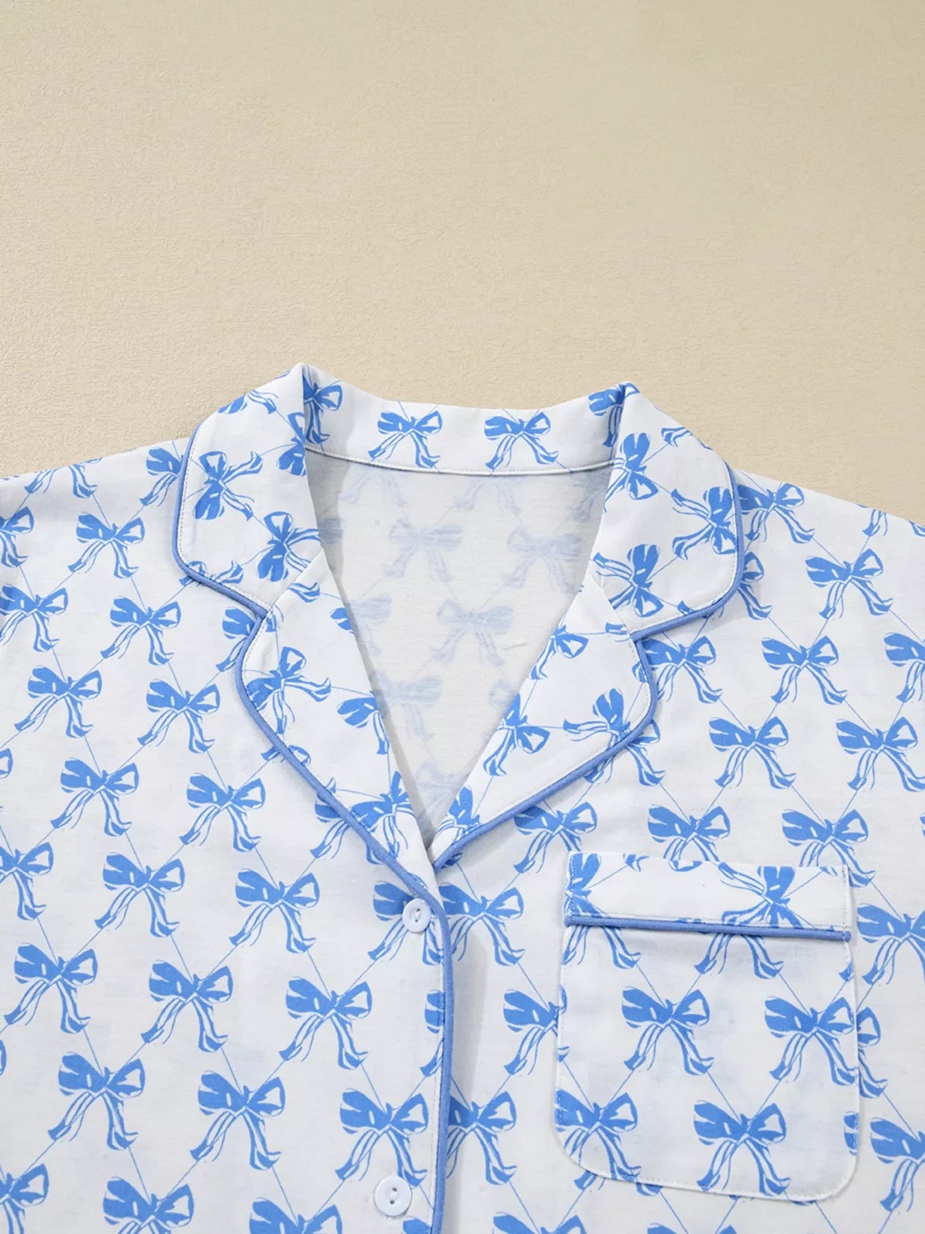 Bow Print Long Sleeve Shirt and Pants Pajama Set