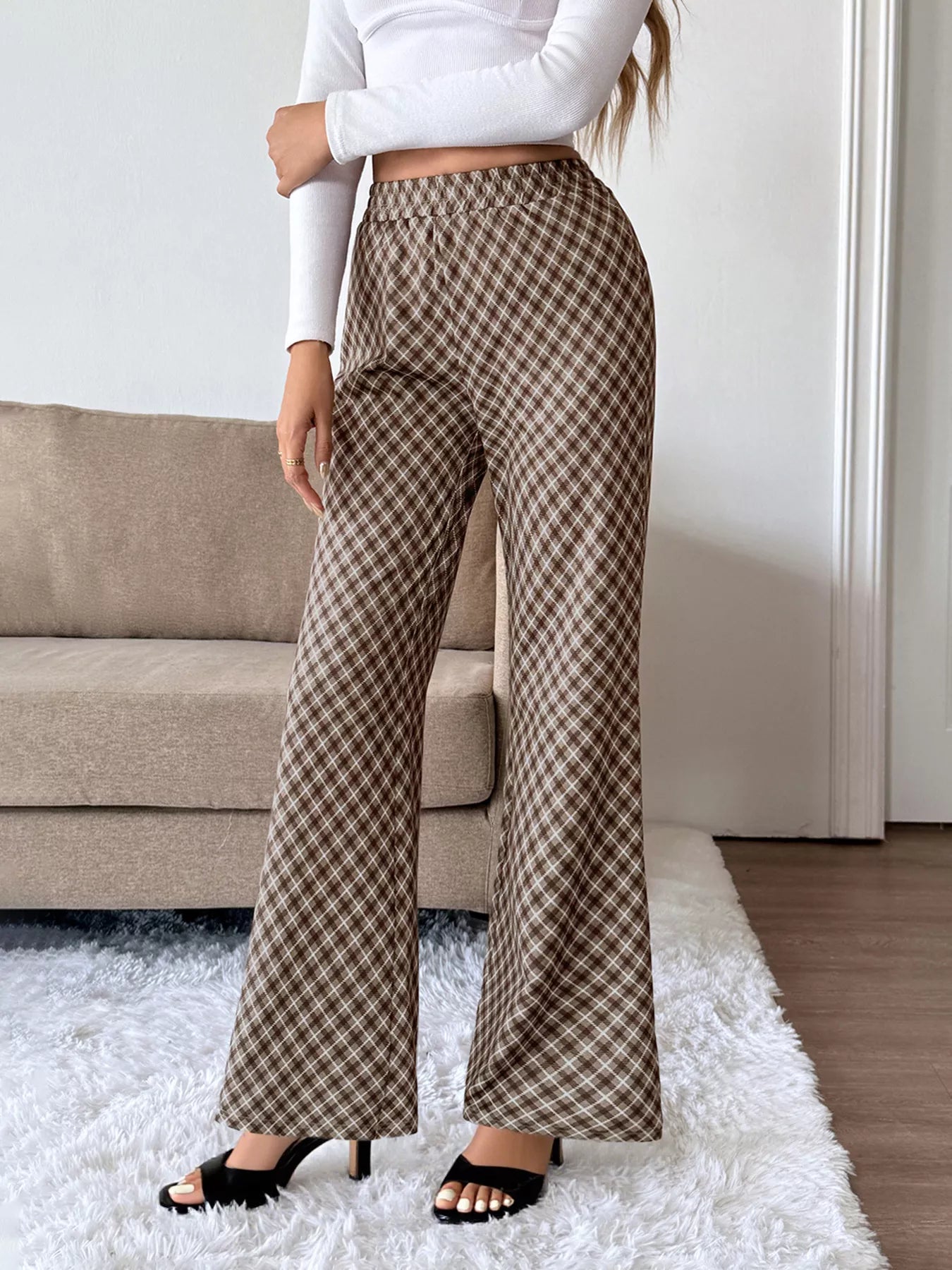 Plaid High Waisted Wide Leg Pants