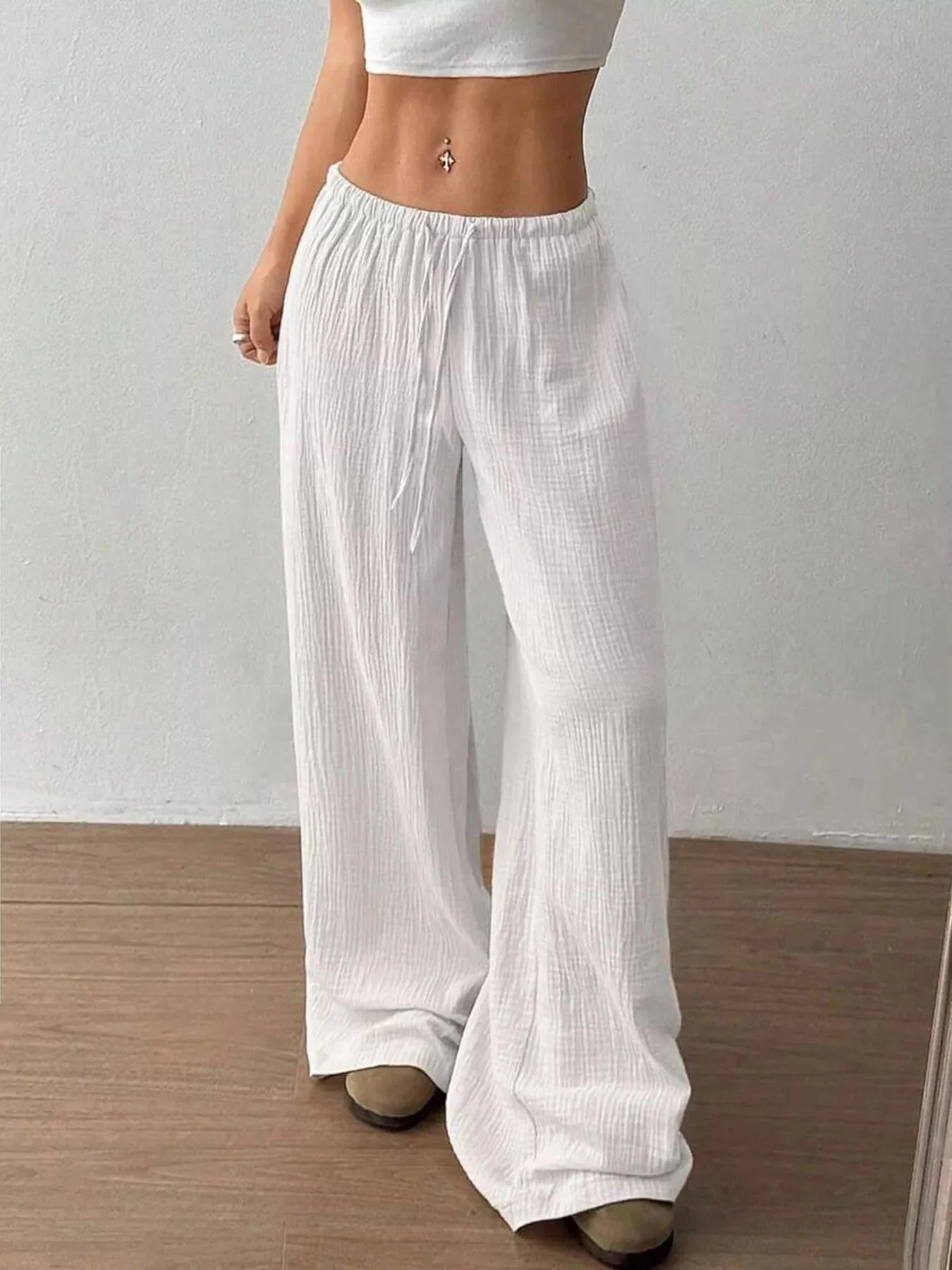 Plus Size Drawstring Wide Leg Pants