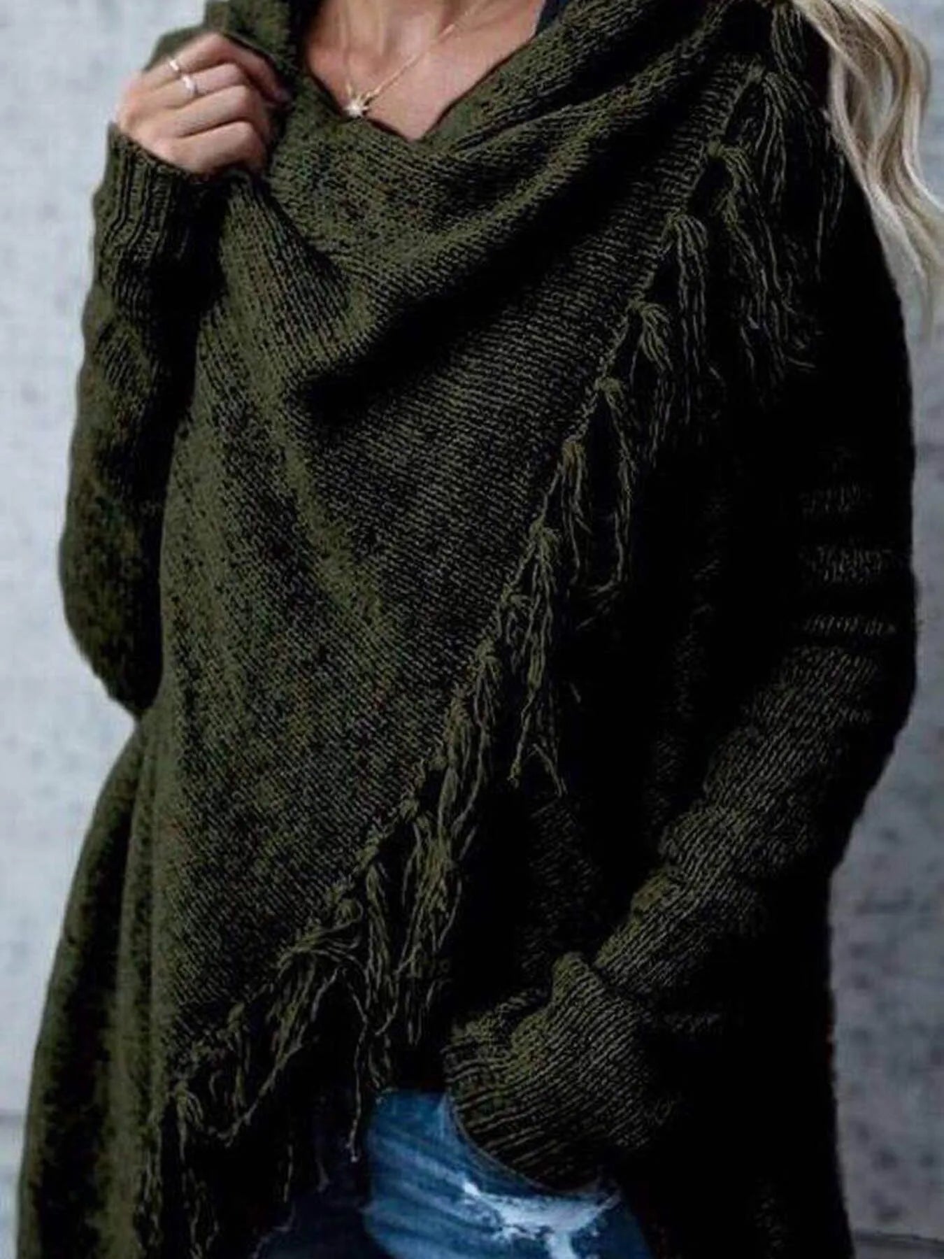 Fringe Long Sleeve Wrap Oversized Cardigan