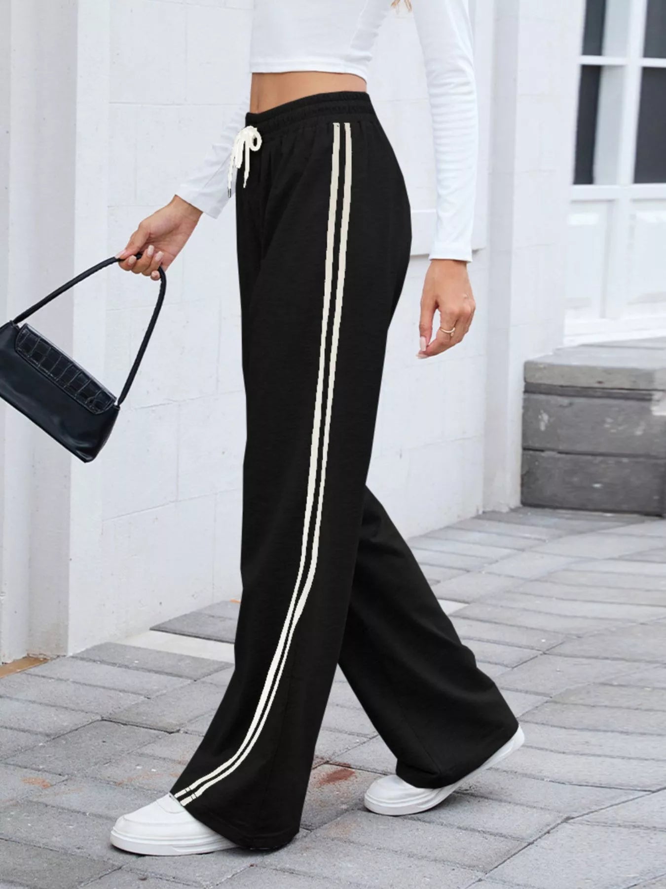 Side Striped Wide Leg Pants