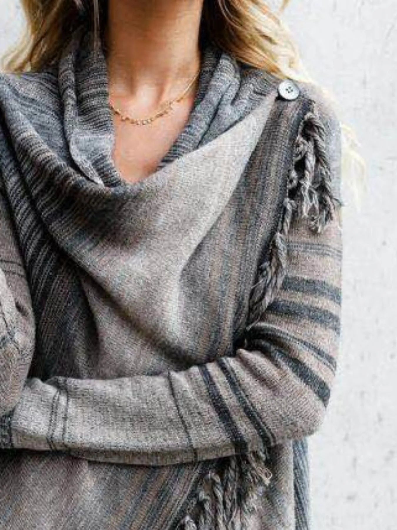 Fringe Long Sleeve Wrap Oversized Cardigan