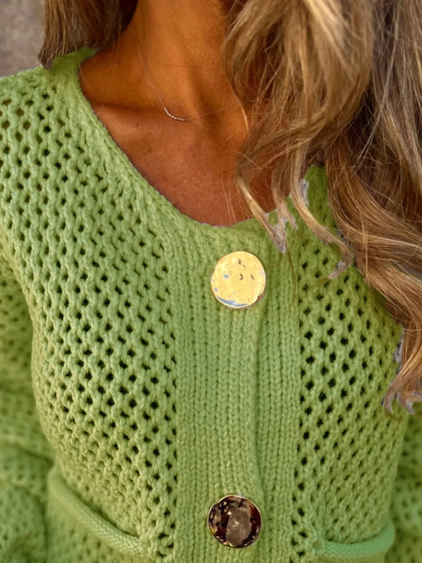 Crochet Button Up Long Sleeve Cardigan