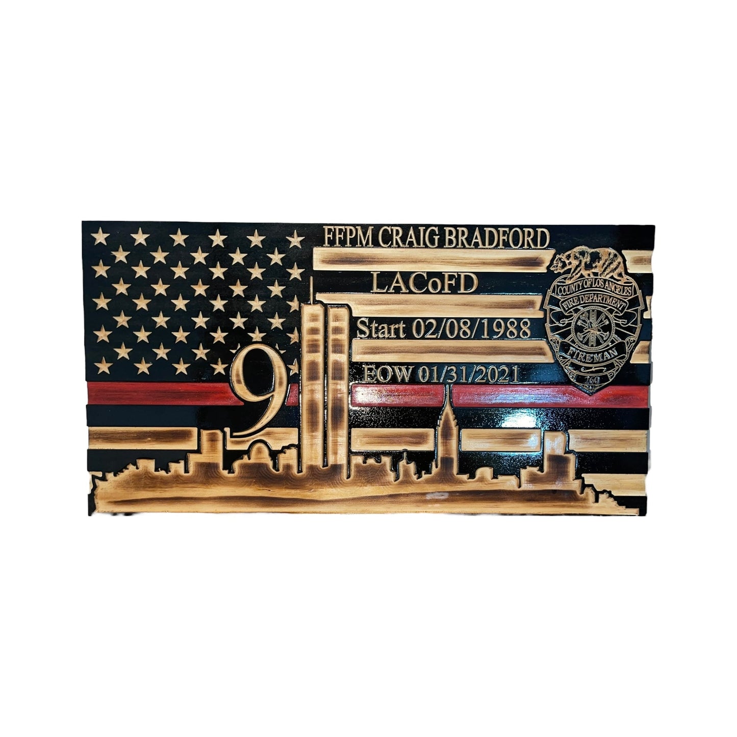 Wooden American Flag with NYC Skyline and Twin Towers - 9/11 Tribute Wall Art