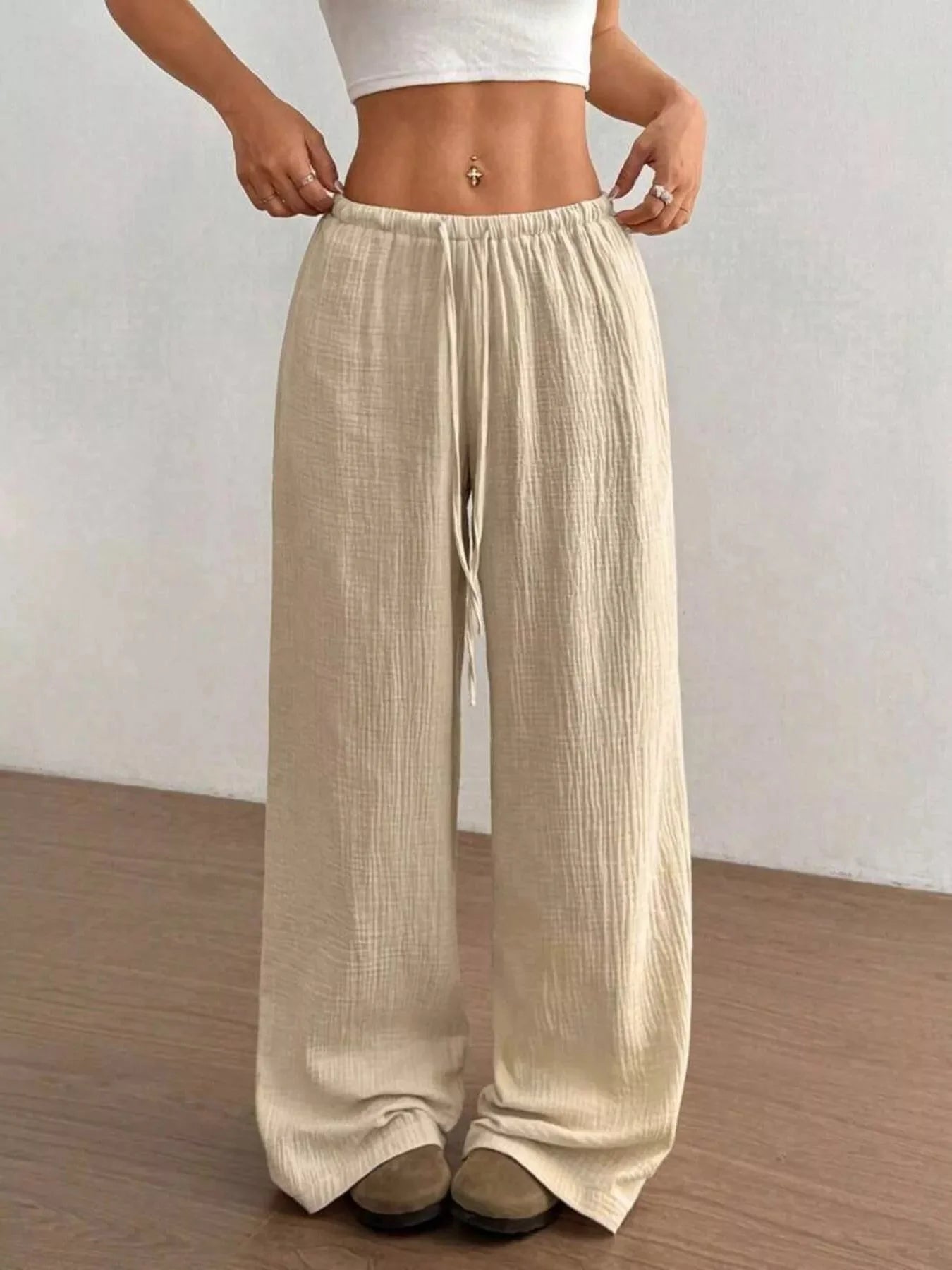 Plus Size Drawstring Wide Leg Pants