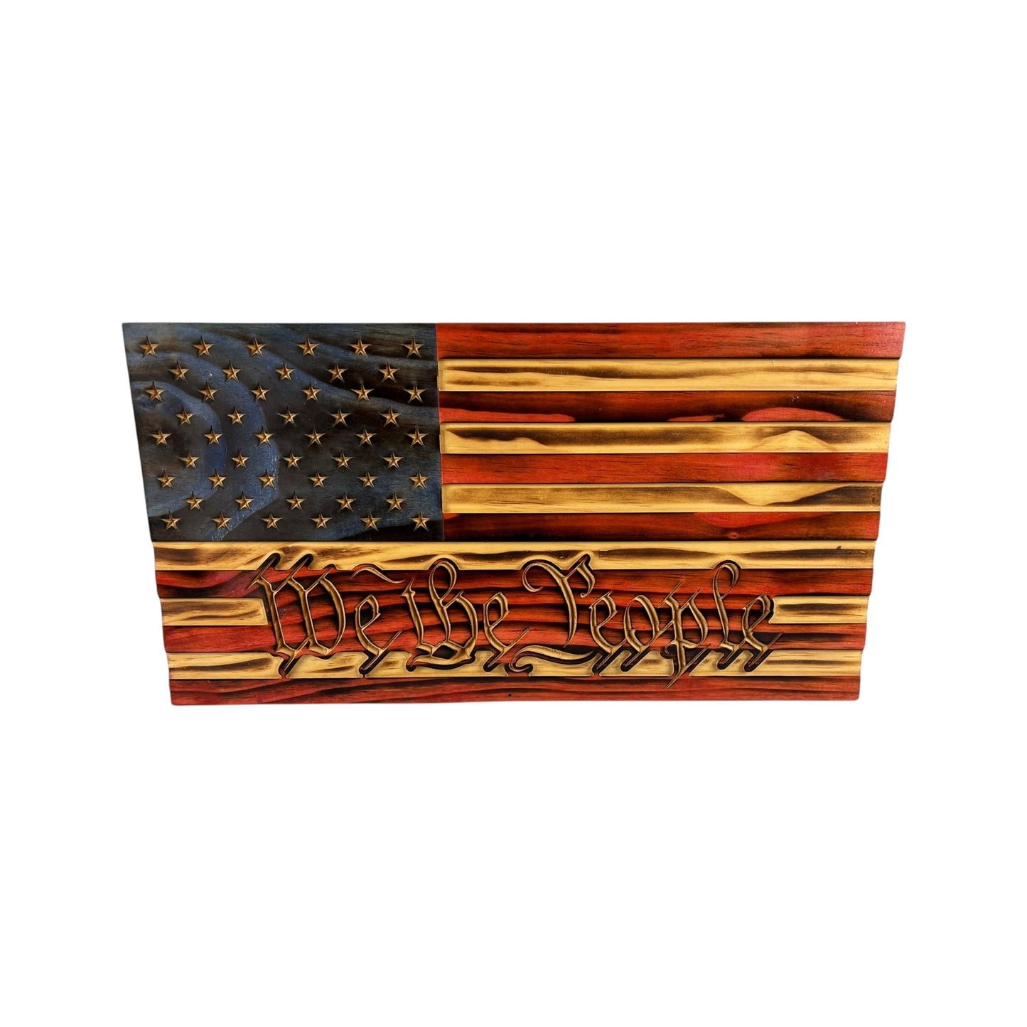 Wooden American Flag with "We the People" Engraving