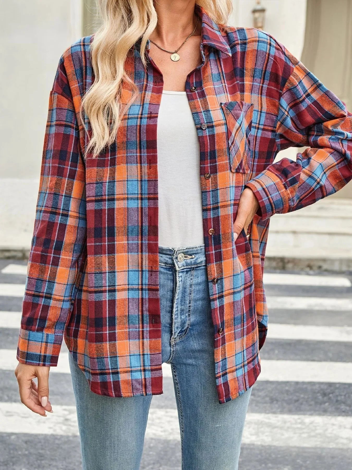 Oversized Plaid Button Up Long Sleeve Shirt