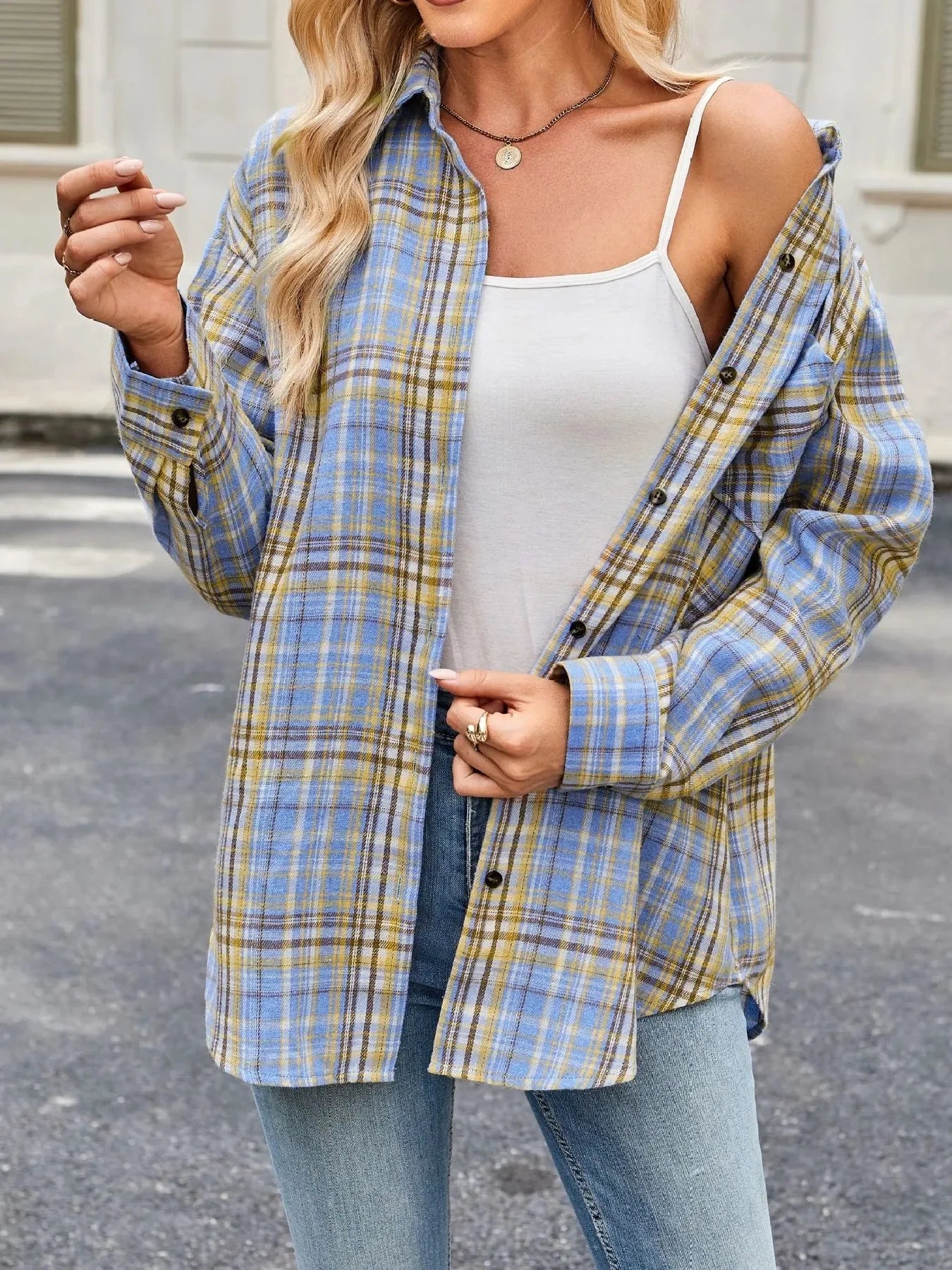 Oversized Plaid Button Up Long Sleeve Shirt