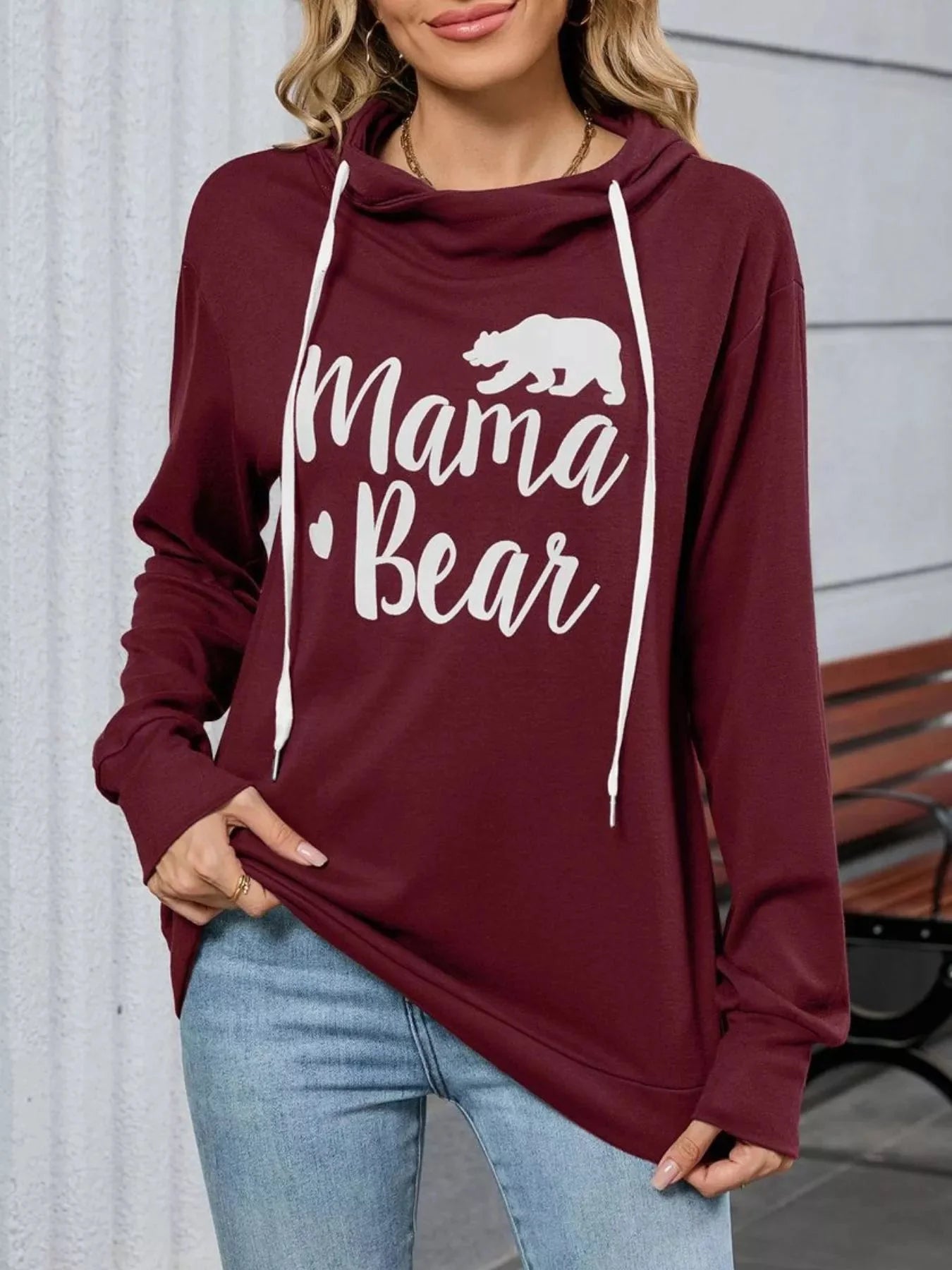 Mama Bear Drawstring Womens Long Sleeve Hoodie