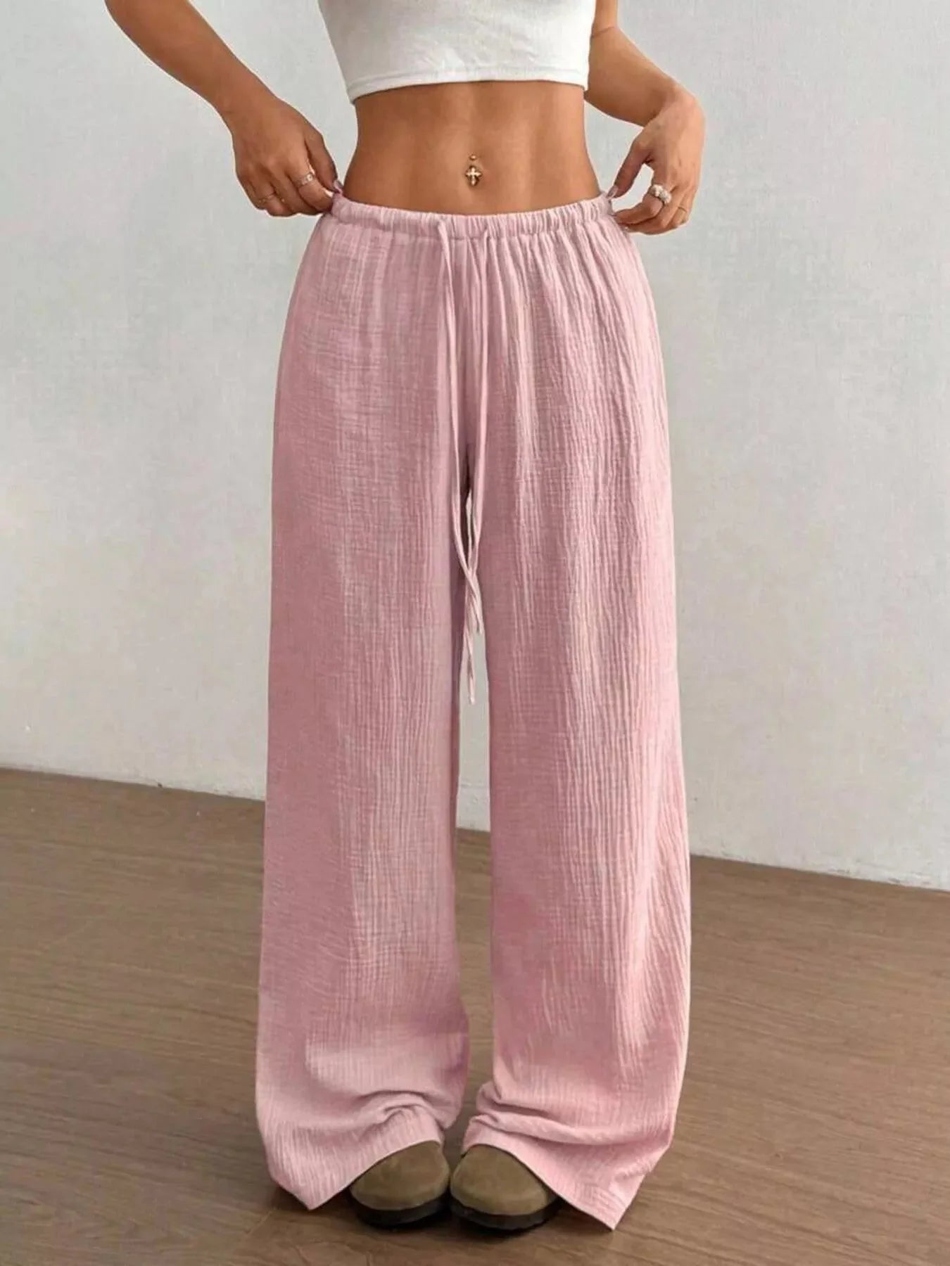 Plus Size Drawstring Wide Leg Pants