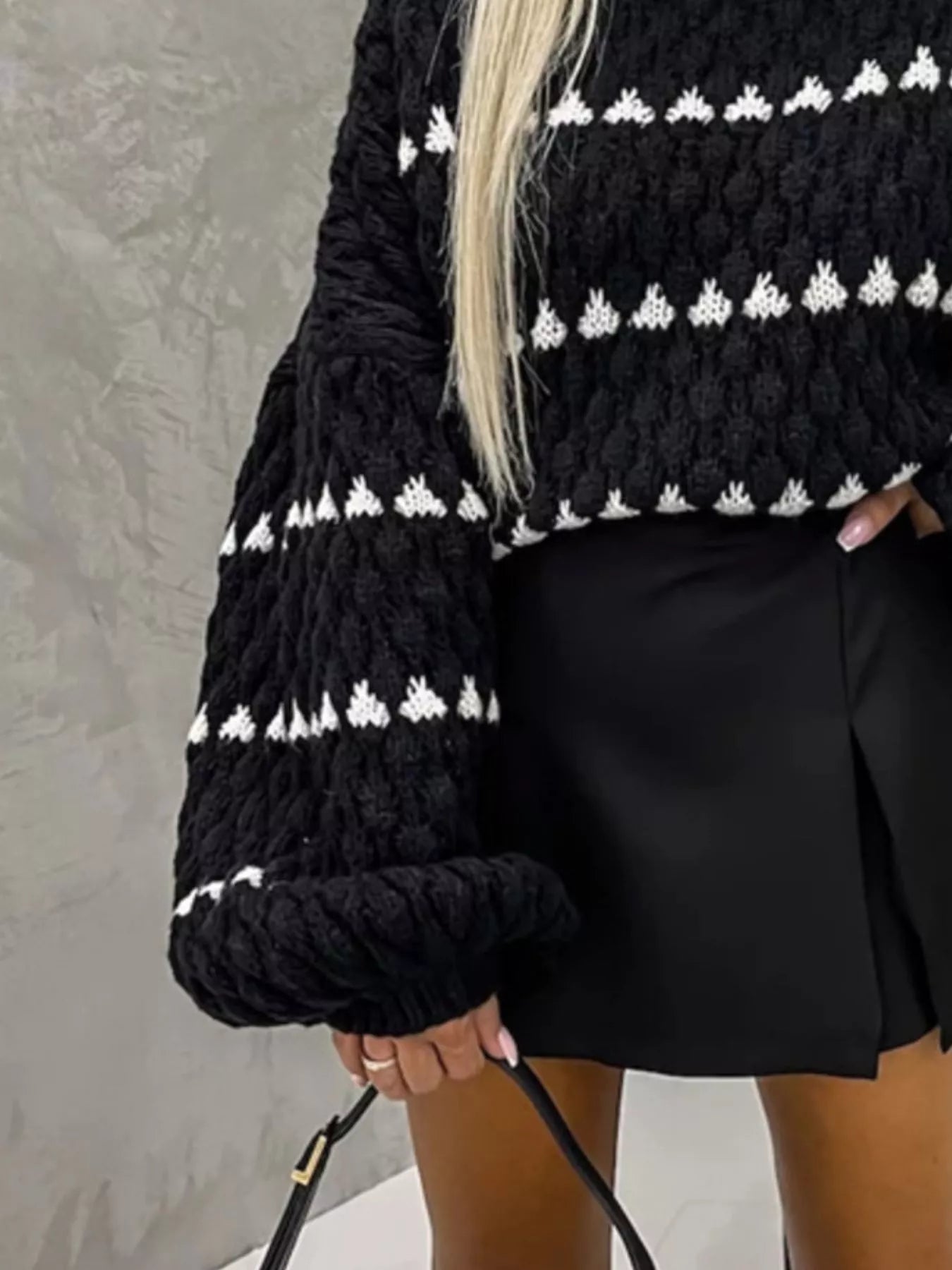 Chunky Knit Striped Sweater with Balloon Sleeves