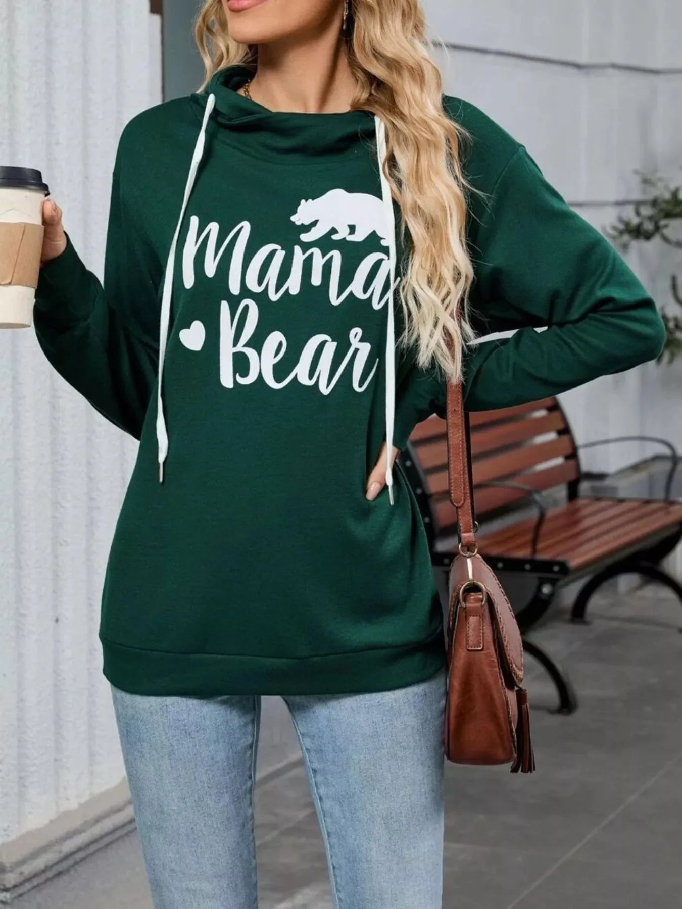 Mama Bear Drawstring Womens Long Sleeve Hoodie
