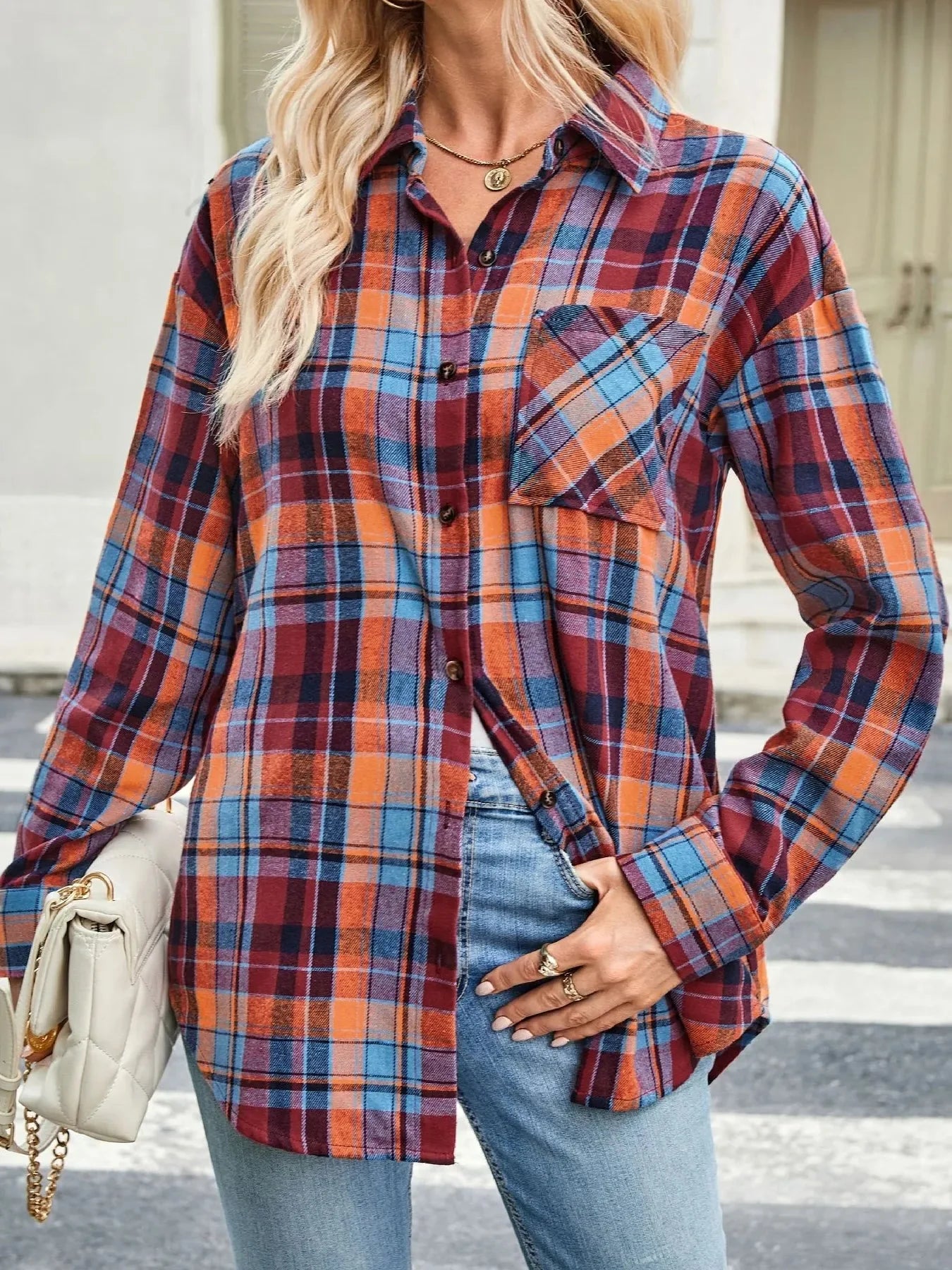Oversized Plaid Button Up Long Sleeve Shirt