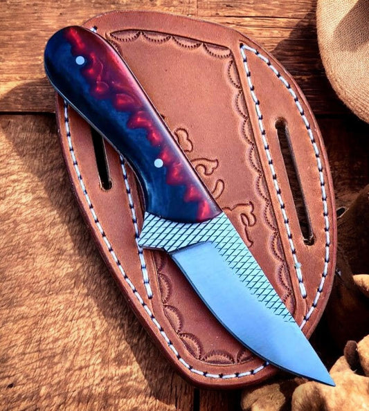 Horse Rasp Knife – 8.25" Full Tang Blade with Bloodline Epoxy Resin Handle & Western Sheath