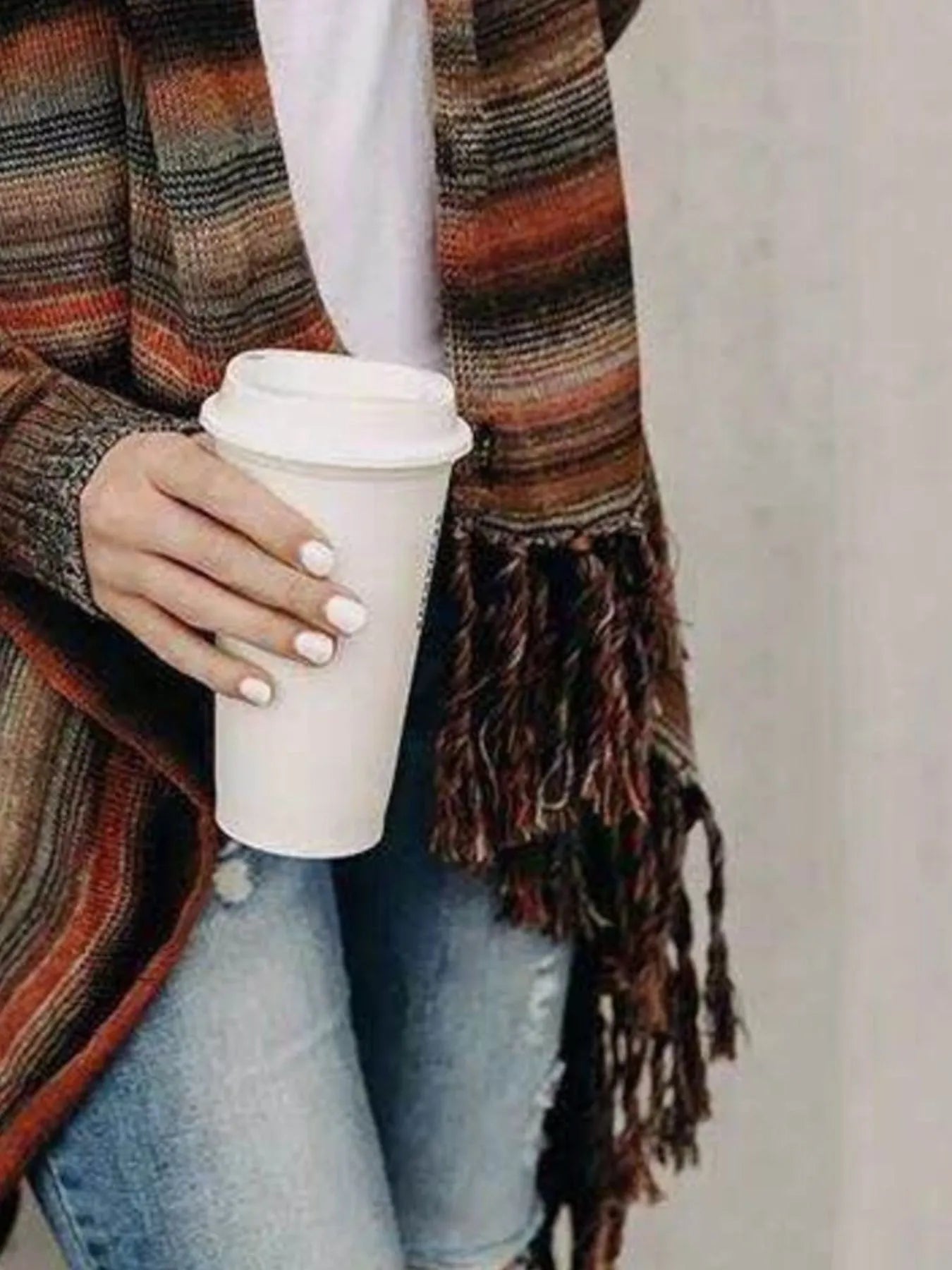 Fringe Long Sleeve Wrap Oversized Cardigan
