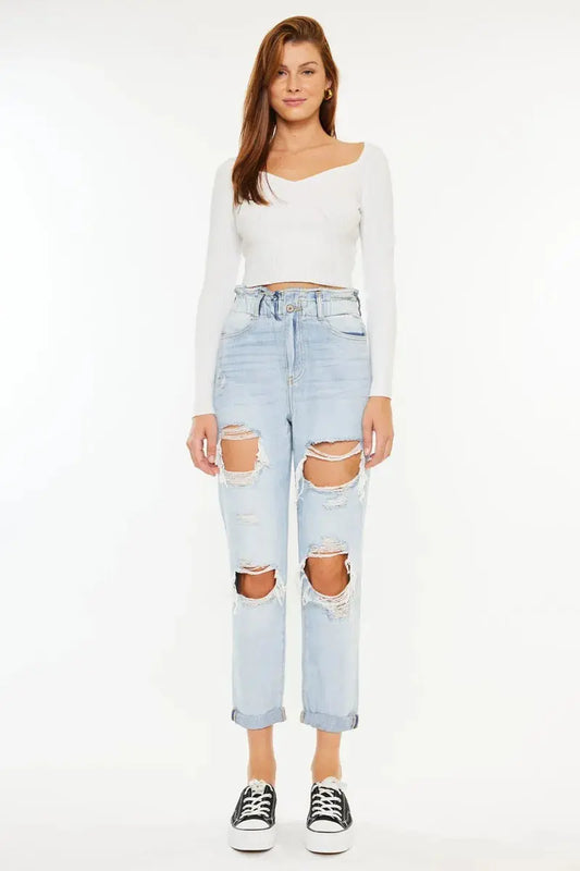 Open Pack Paperbag Distressed Kancan Mom Jeans