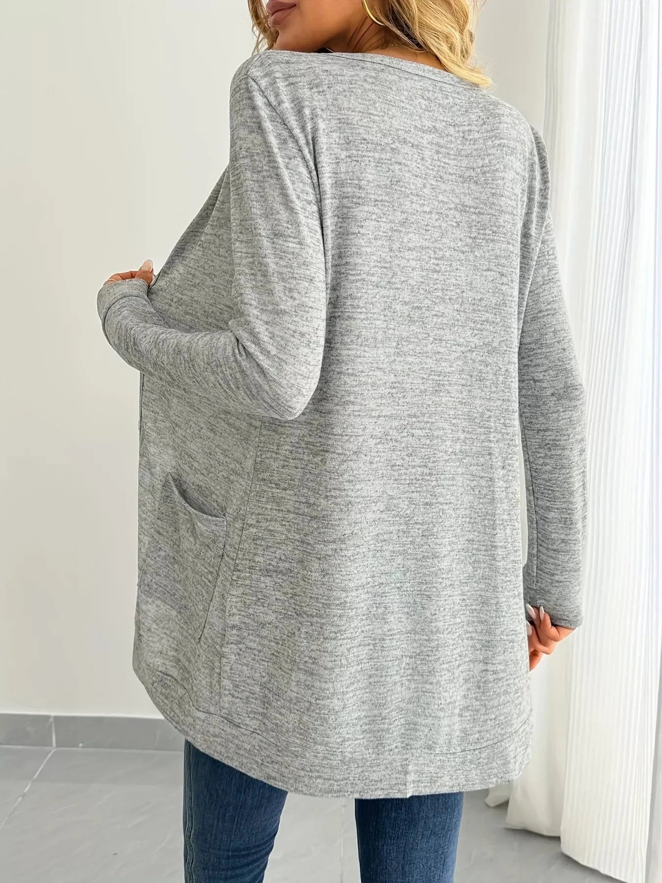 Open Front Longline Cardigan with Side Pockets