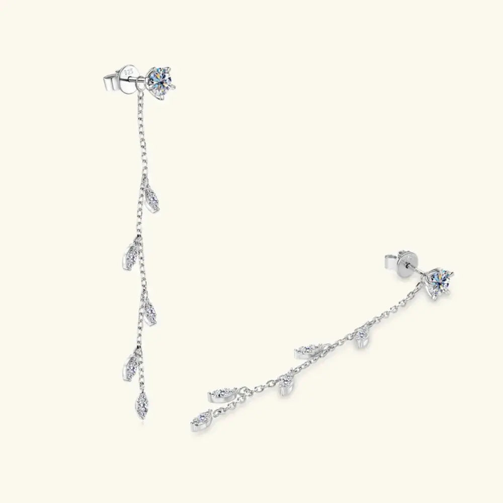 1.38 Carat Leaf Moissanite Drop Earrings in 925 Sterling Silver