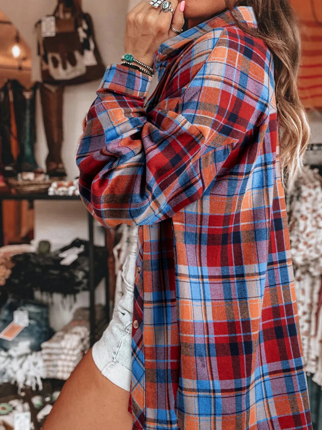 Oversized Plaid Button Up Long Sleeve Shirt