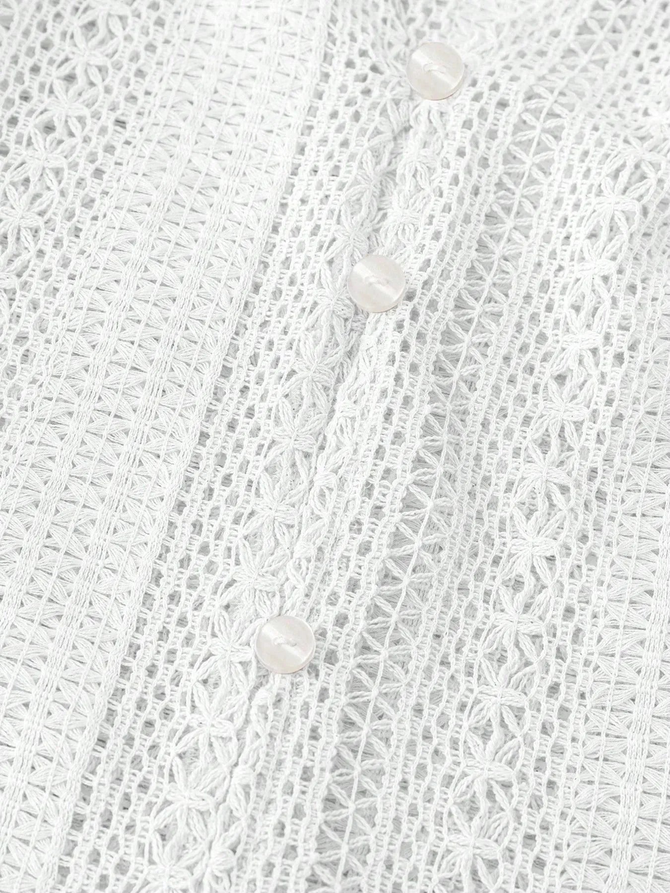 Crochet Notched Button Front Shirt