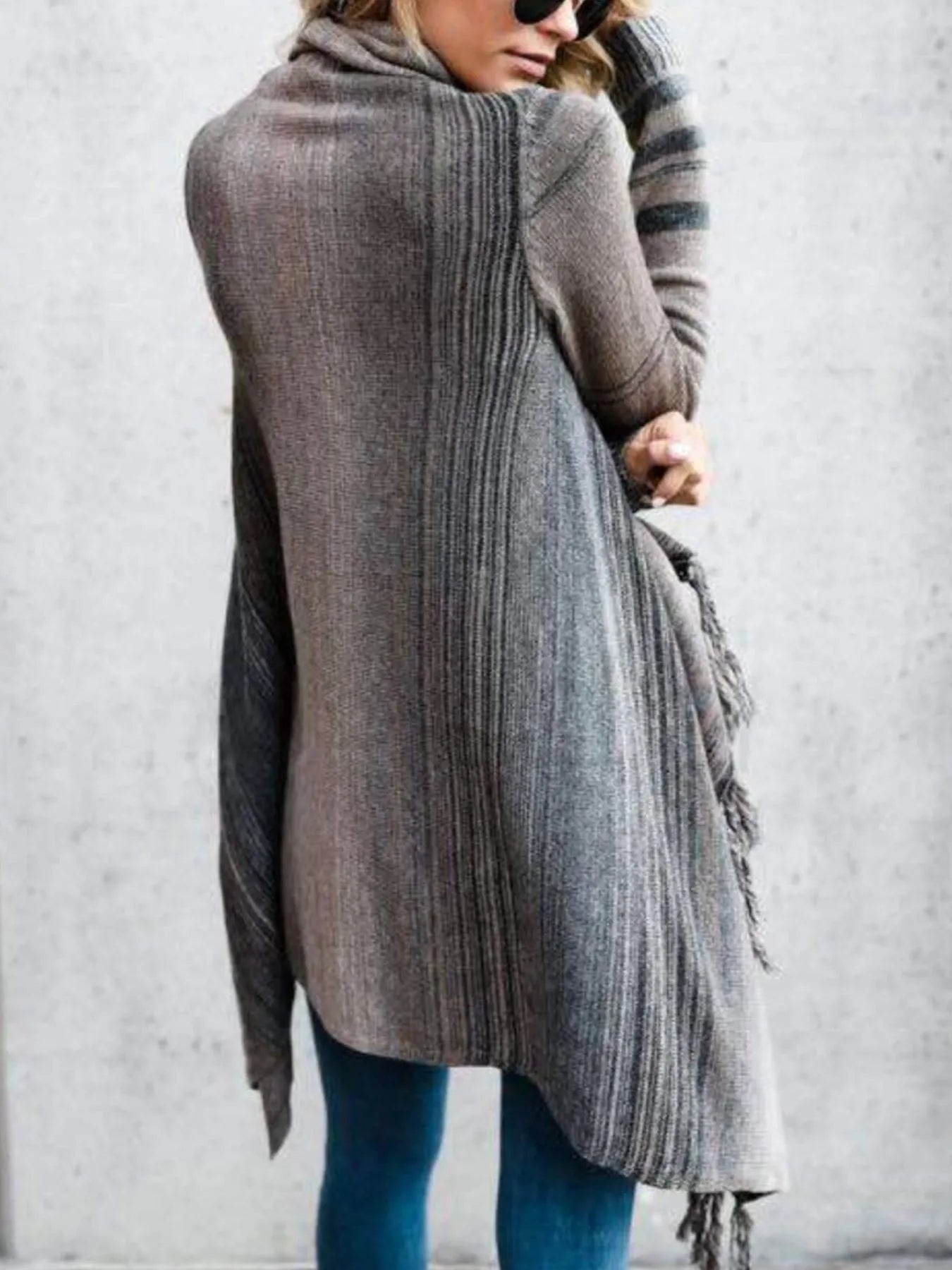 Fringe Long Sleeve Wrap Oversized Cardigan
