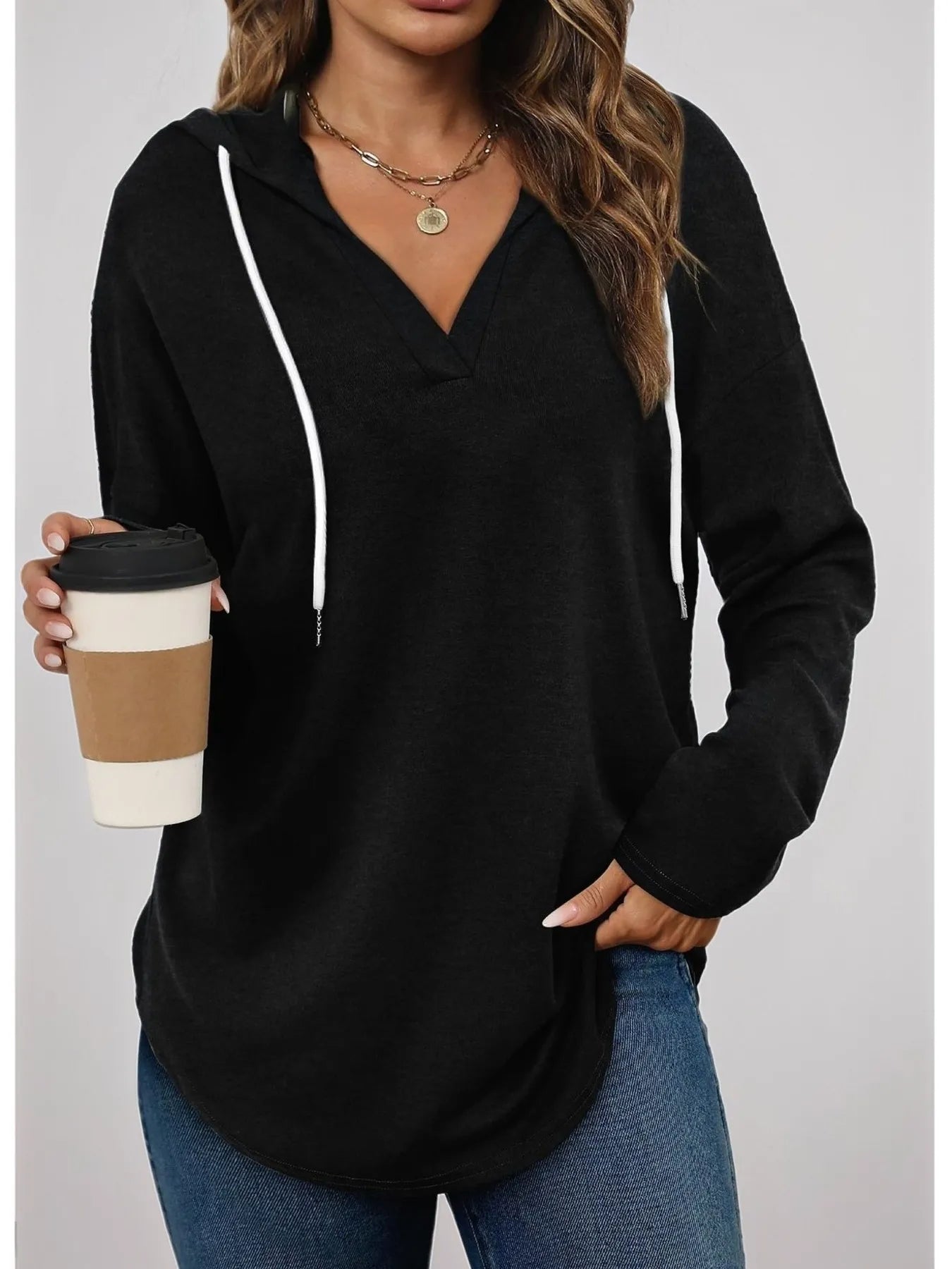 Plus Size Drawstring Long Sleeve Hoodie