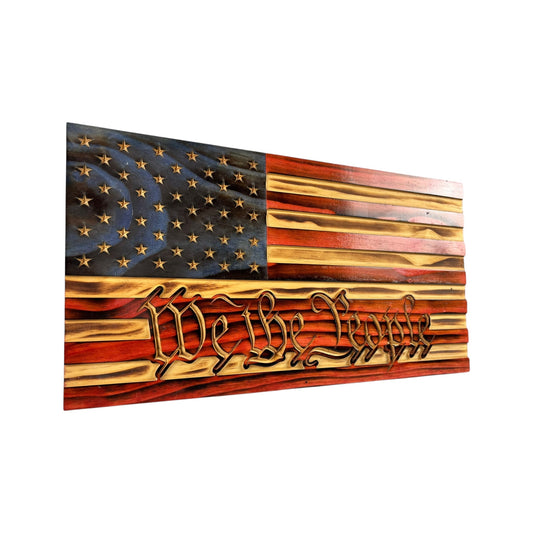 Wooden American Flag with "We the People" Engraving