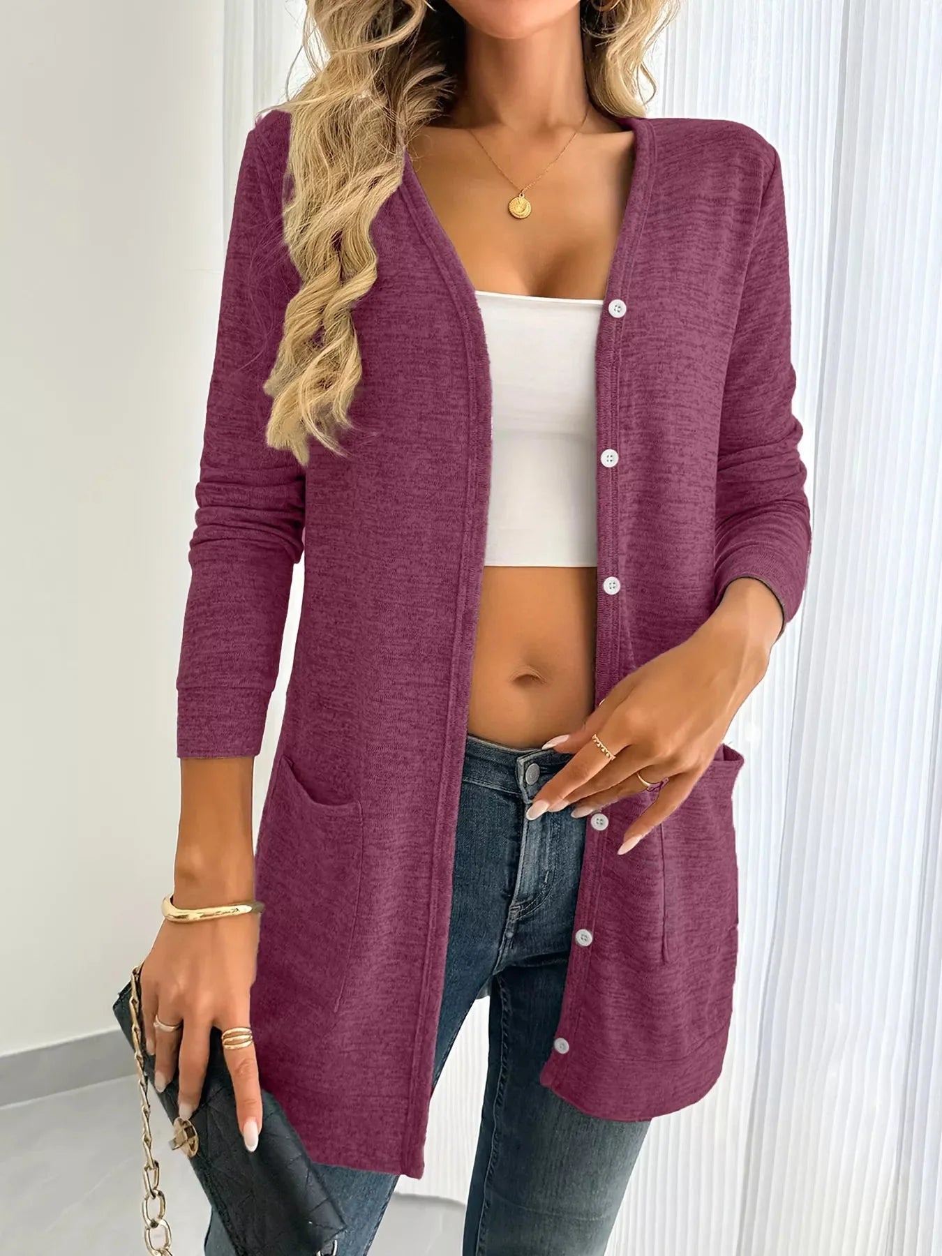 Open Front Longline Cardigan with Side Pockets