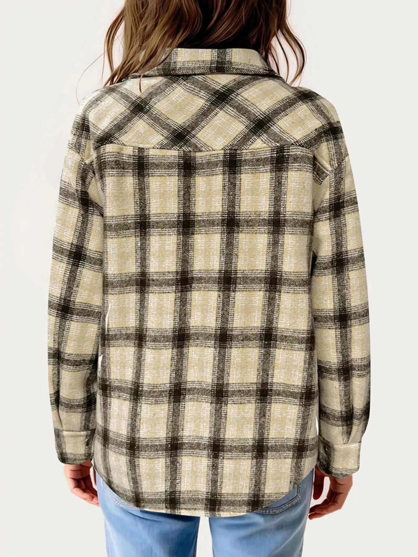Oversized Plaid Long Sleeve Fleece Jacket