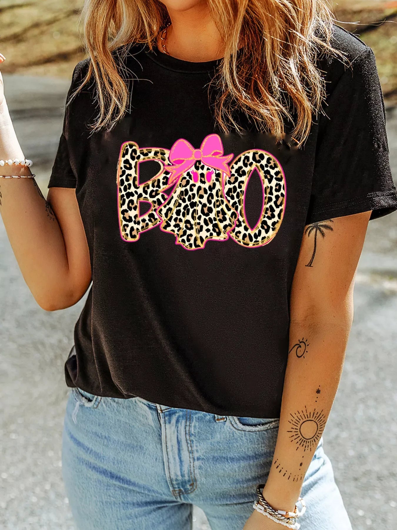 Round Neck Ghost Boo Halloween Graphic T Shirt