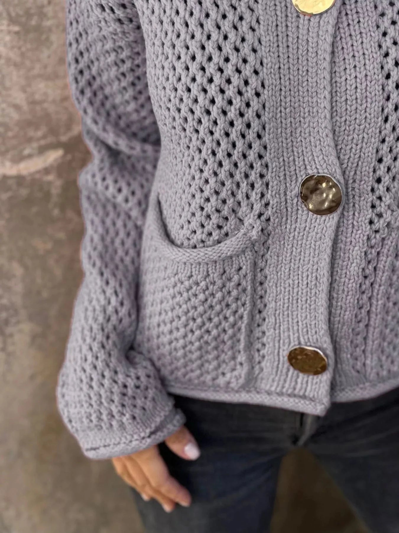 Crochet Button Up Long Sleeve Cardigan