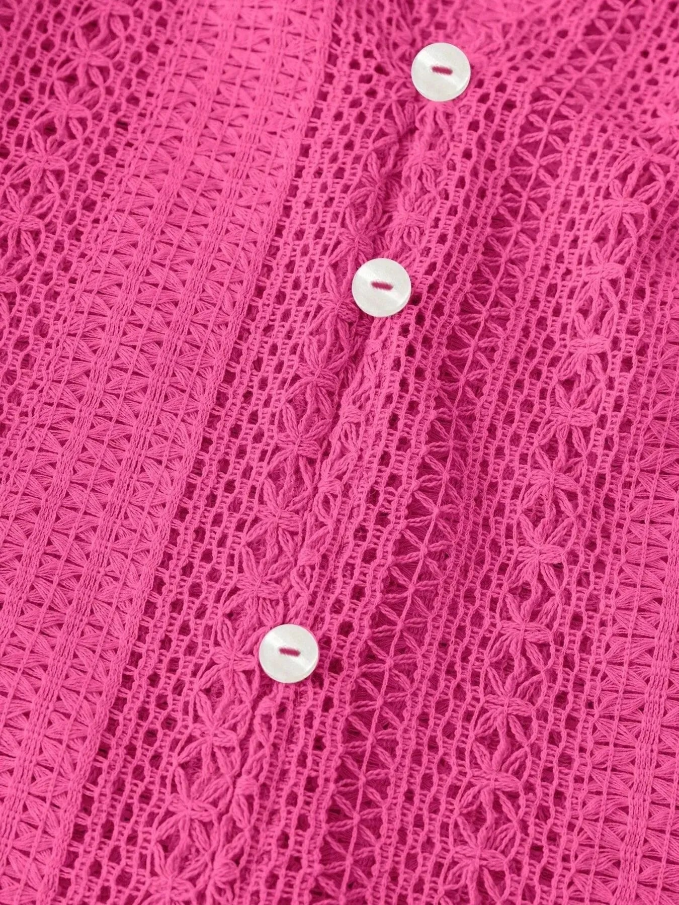 Crochet Notched Button Front Shirt