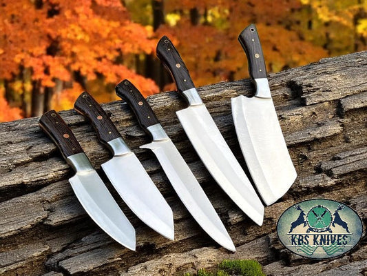 Wenge Elite Series – 5-Piece Stainless Knife Set with African Wenge Wood Handles & Steel Bolsters