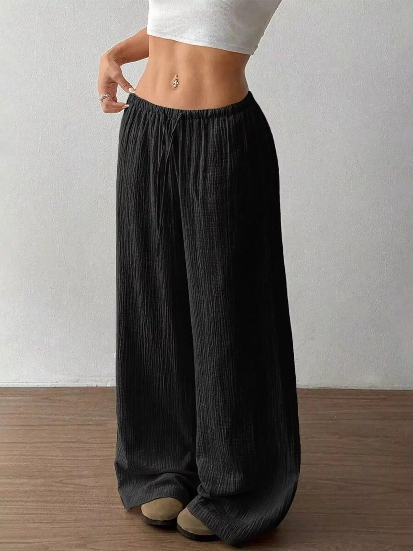 Plus Size Drawstring Wide Leg Pants