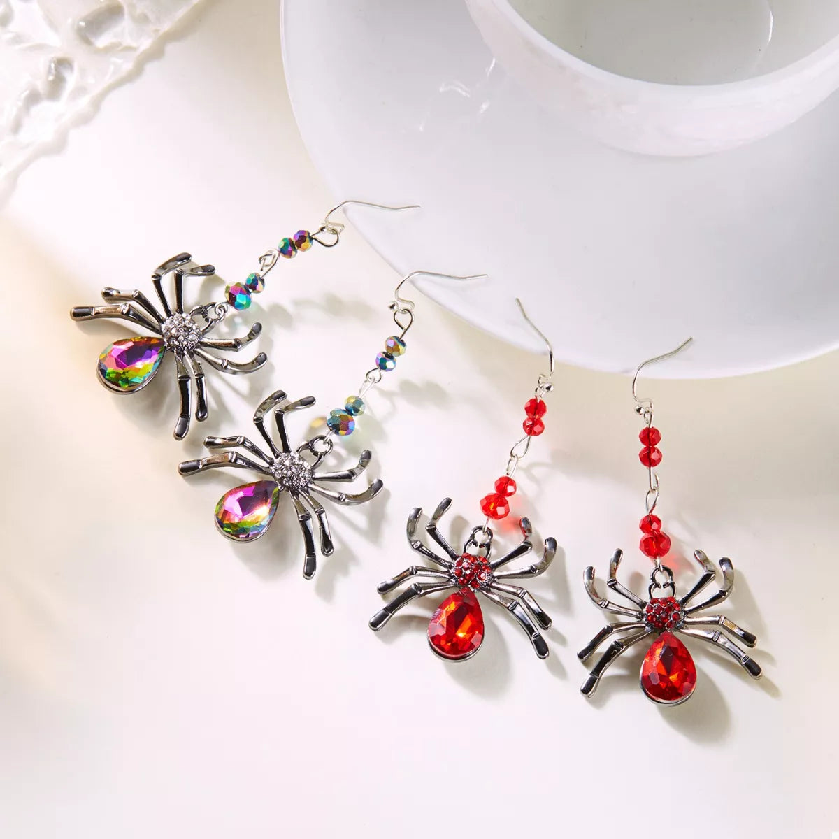 Crystal Spider Halloween Dangle Earrings