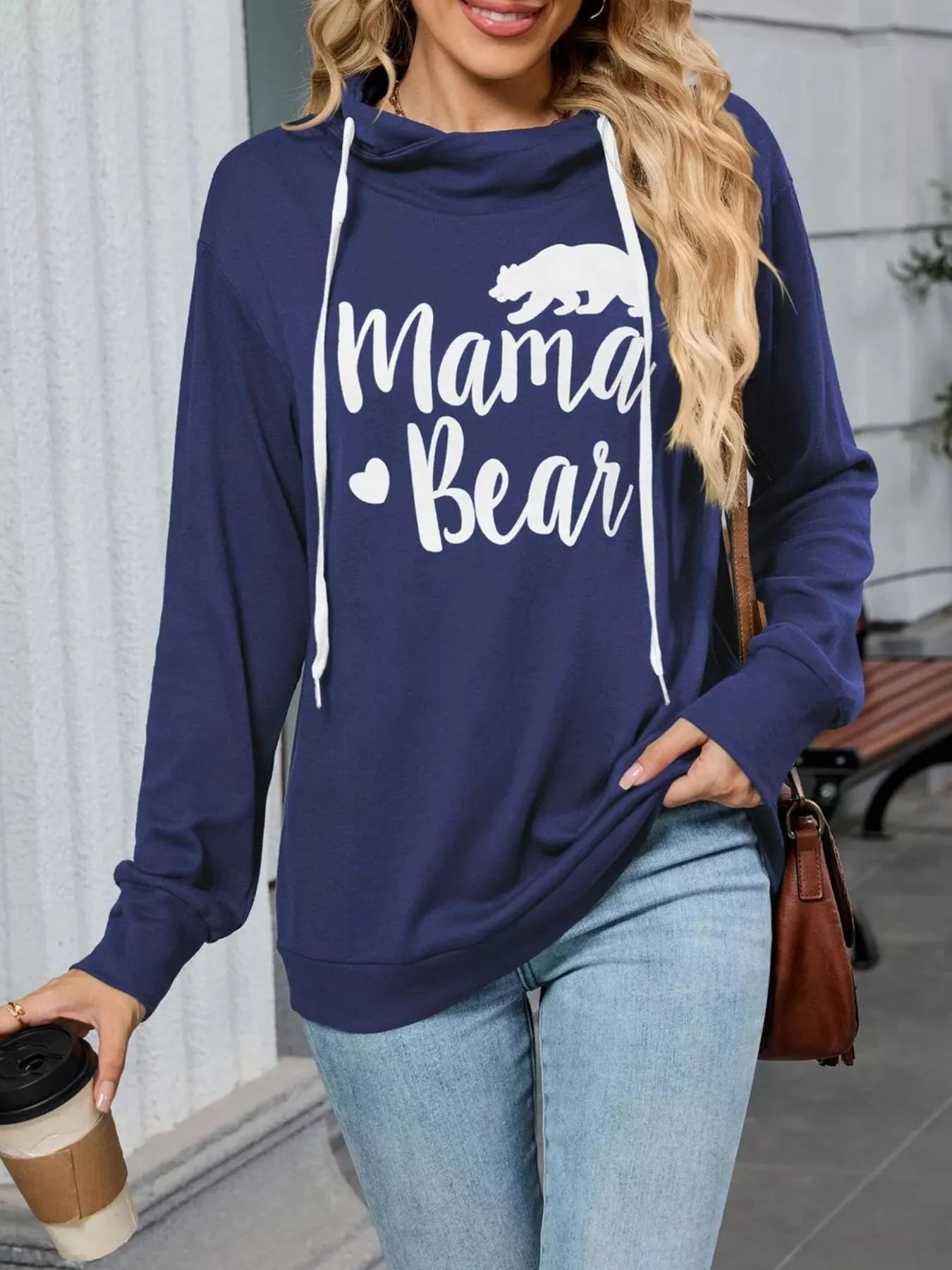 Mama Bear Drawstring Womens Long Sleeve Hoodie