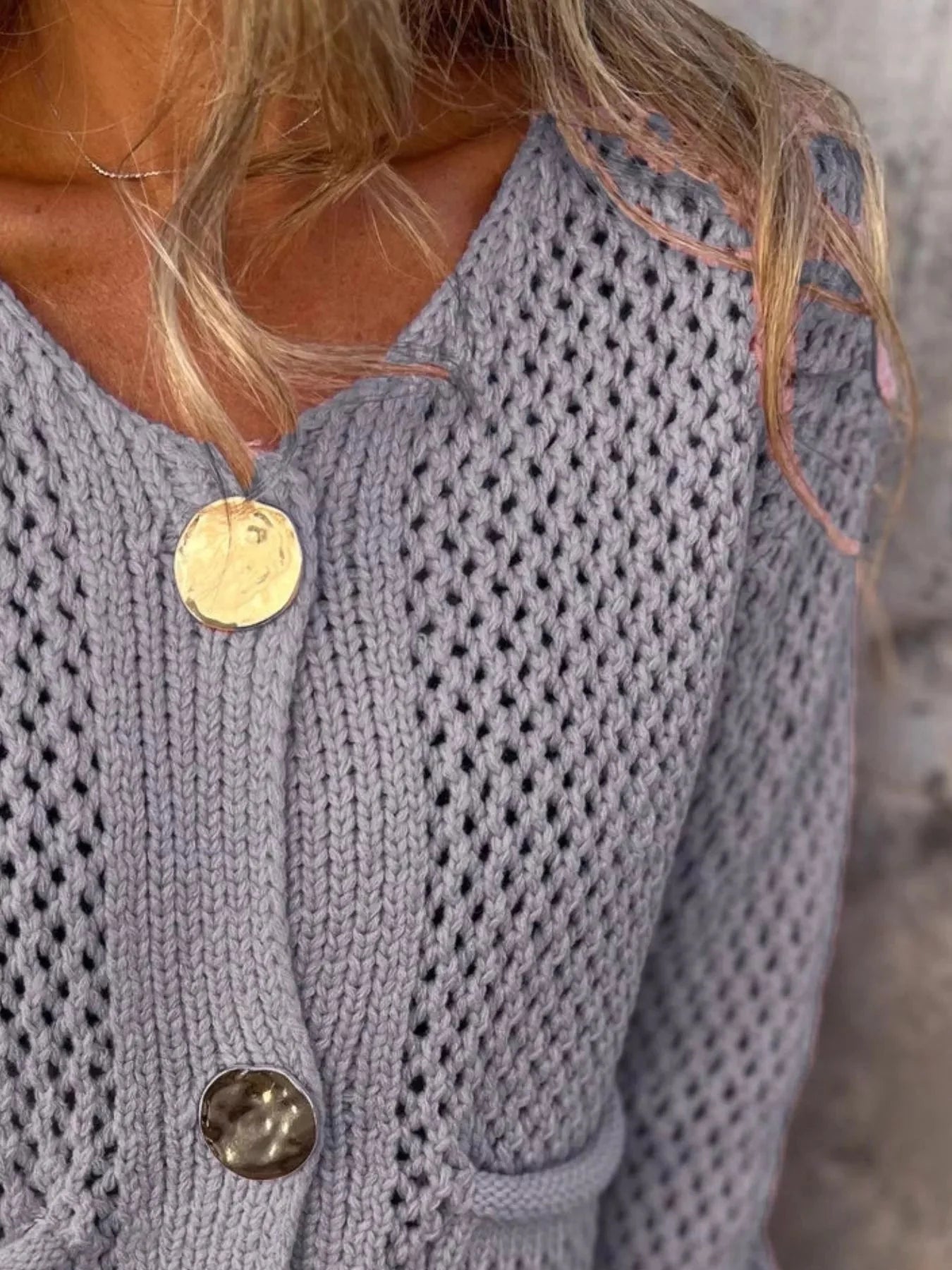 Crochet Button Up Long Sleeve Cardigan